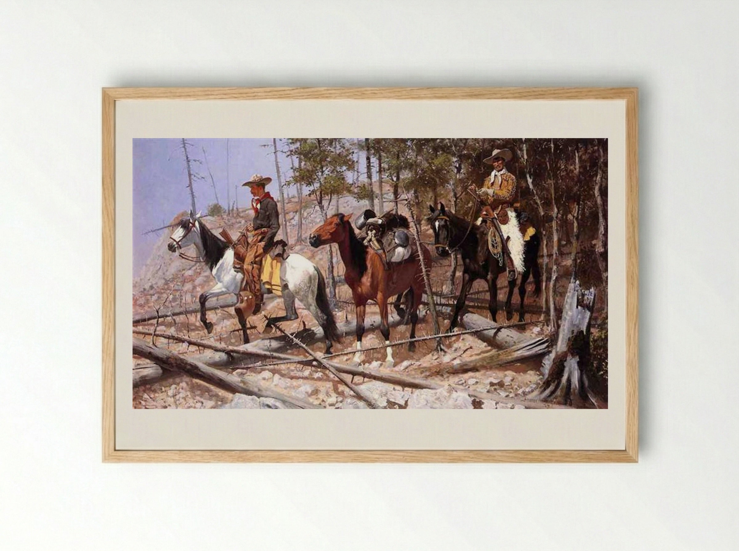 Prospecting for Cattle Range - Frederic Remington - Framed Print Wood
