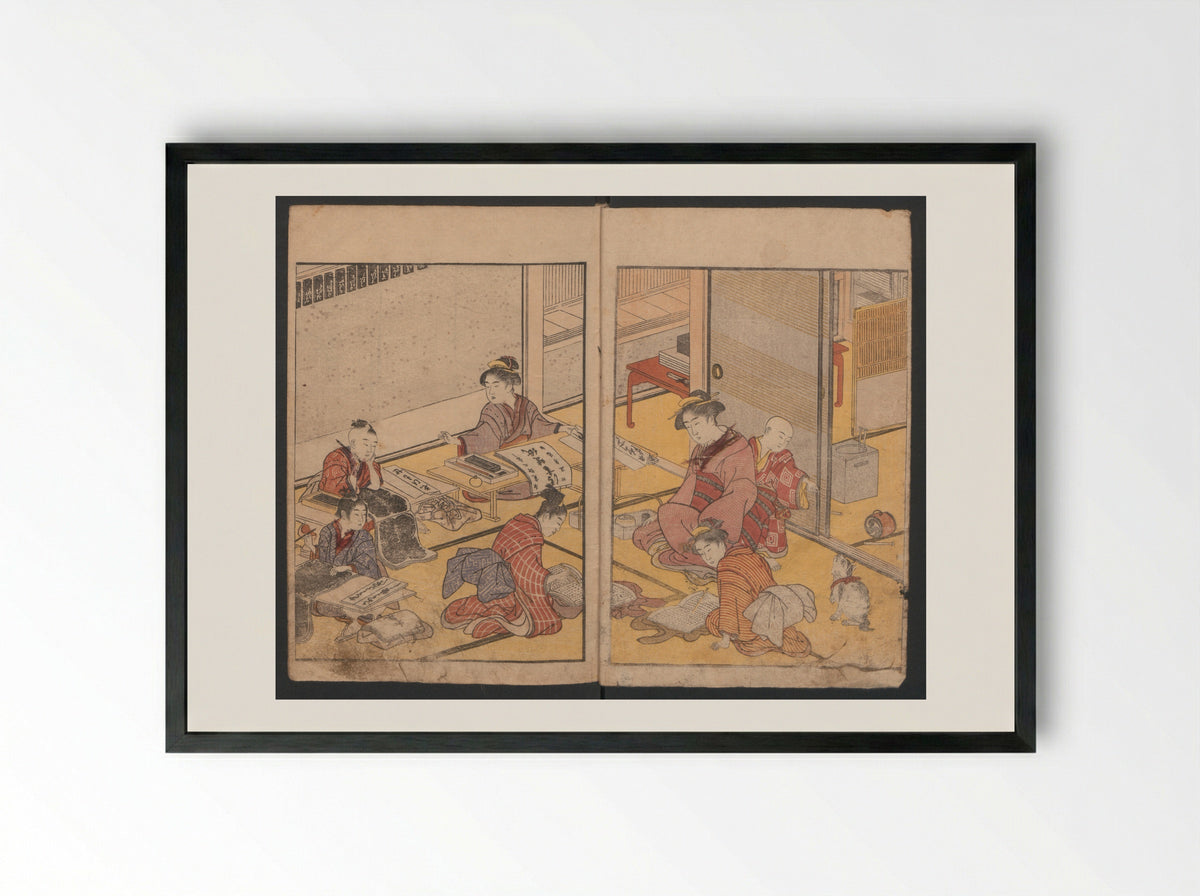 Prosperity of the Family (Ehon sakae gusa) - Katsukawa Shunchō - Framed Print Black