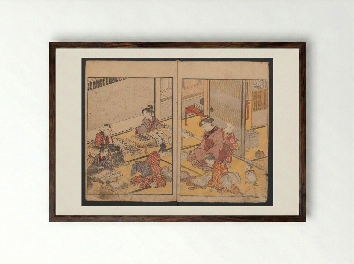 Prosperity of the Family (Ehon sakae gusa) - Katsukawa Shunchō - Framed Print Dark Wood