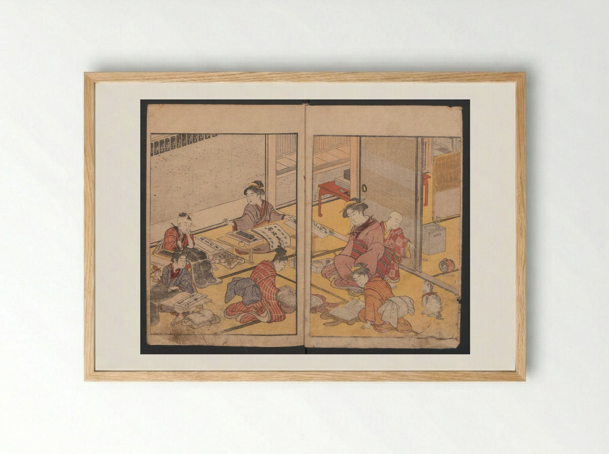 Prosperity of the Family (Ehon sakae gusa) - Katsukawa Shunchō - Framed Print Wood