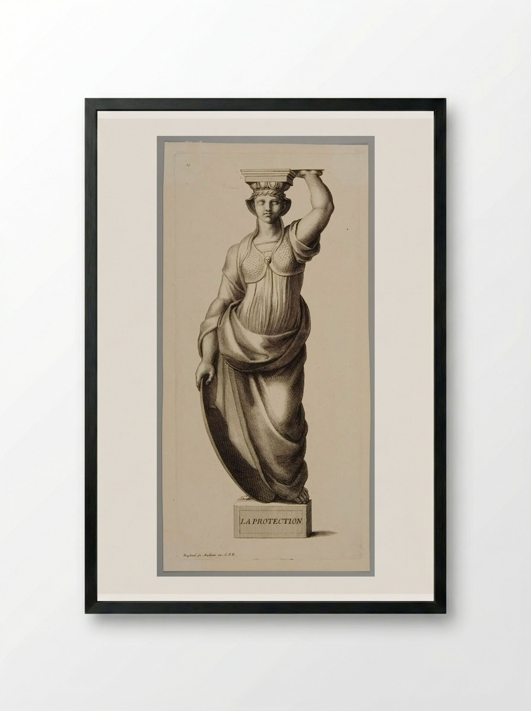 Protection (Caryatid Figure) - Gérard Audran - Framed Print Black