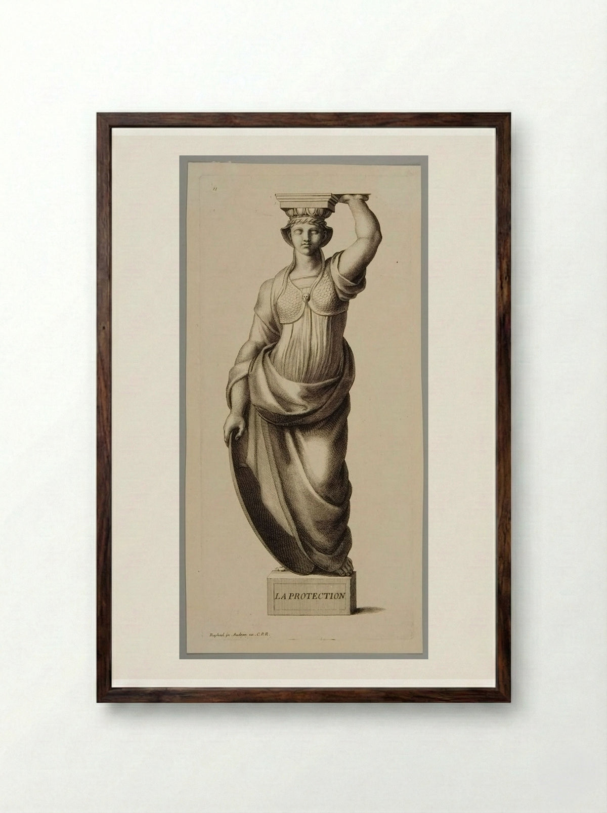 Protection (Caryatid Figure) - Gérard Audran - Framed Print Dark Wood