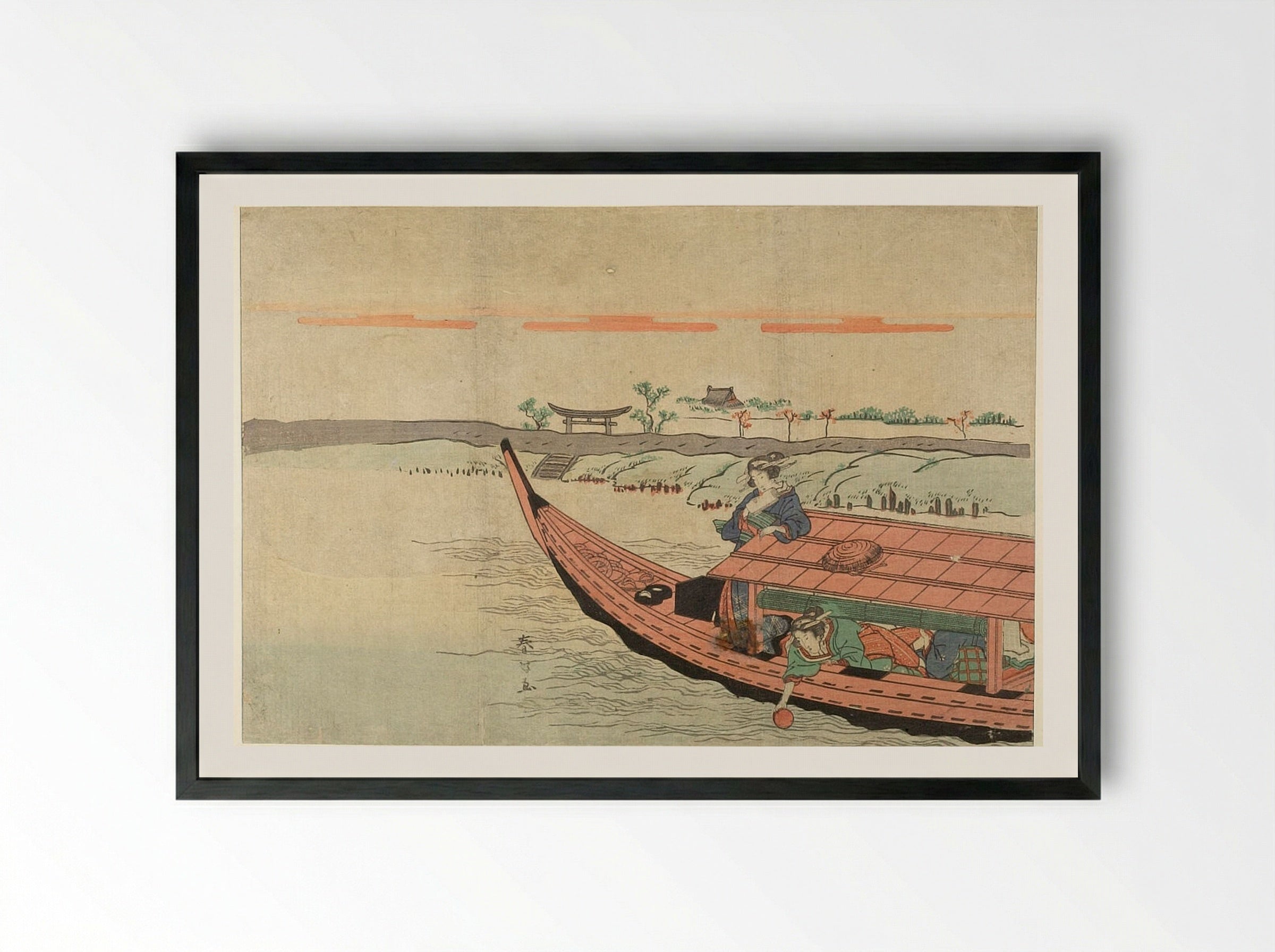 Prow of Red and Black Boat - Katsukawa Shunkō - Framed Print Black