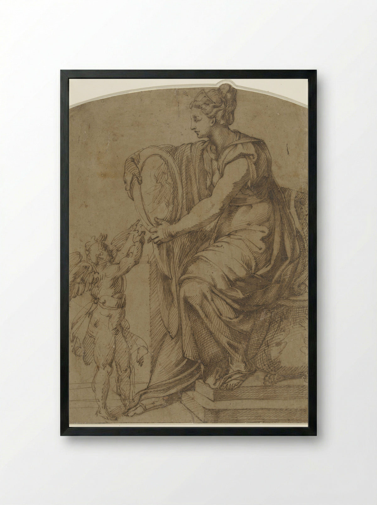 Prudentia (Woman with a Mirror on a Throne) - Bartolomeo Passarotti - Framed Print Black