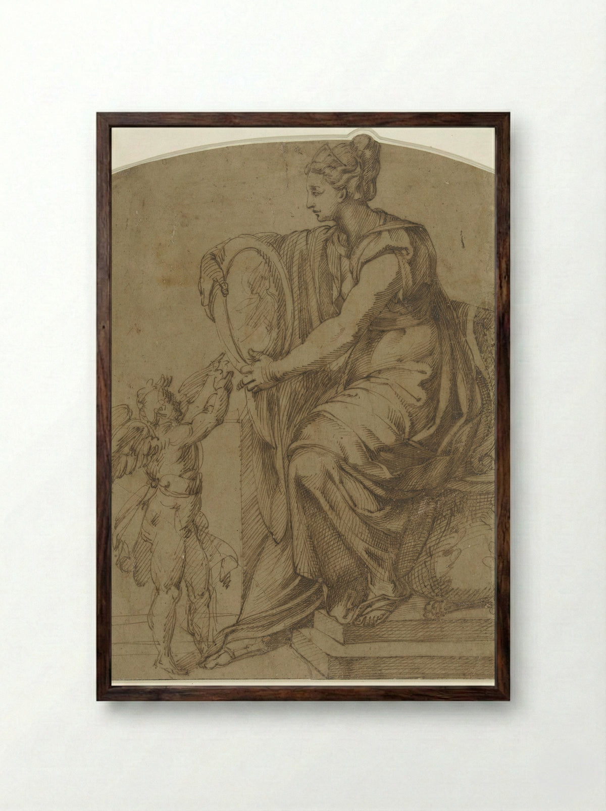 Prudentia (Woman with a Mirror on a Throne) - Bartolomeo Passarotti - Framed Print Dark Wood