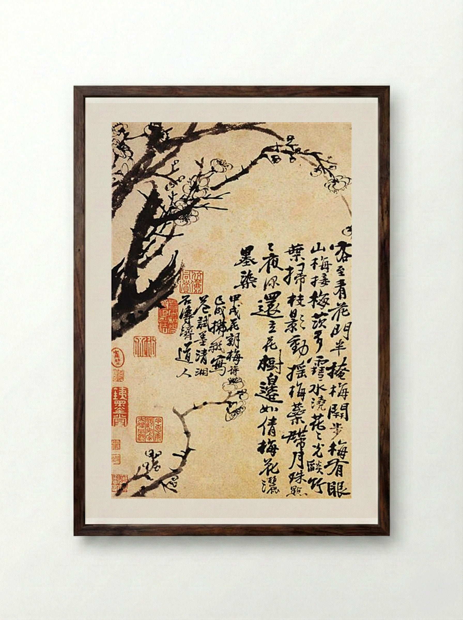 Prunus in Flower - Shitao - Framed Print Dark Wood