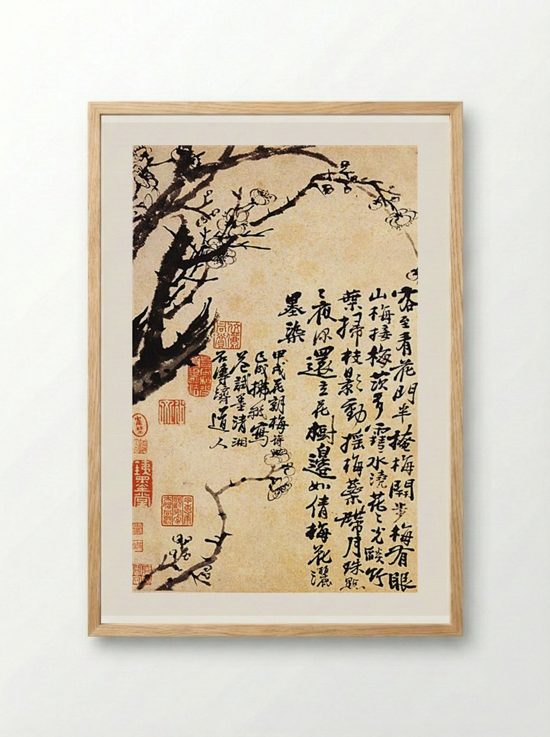 Prunus in Flower - Shitao - Framed Print Wood
