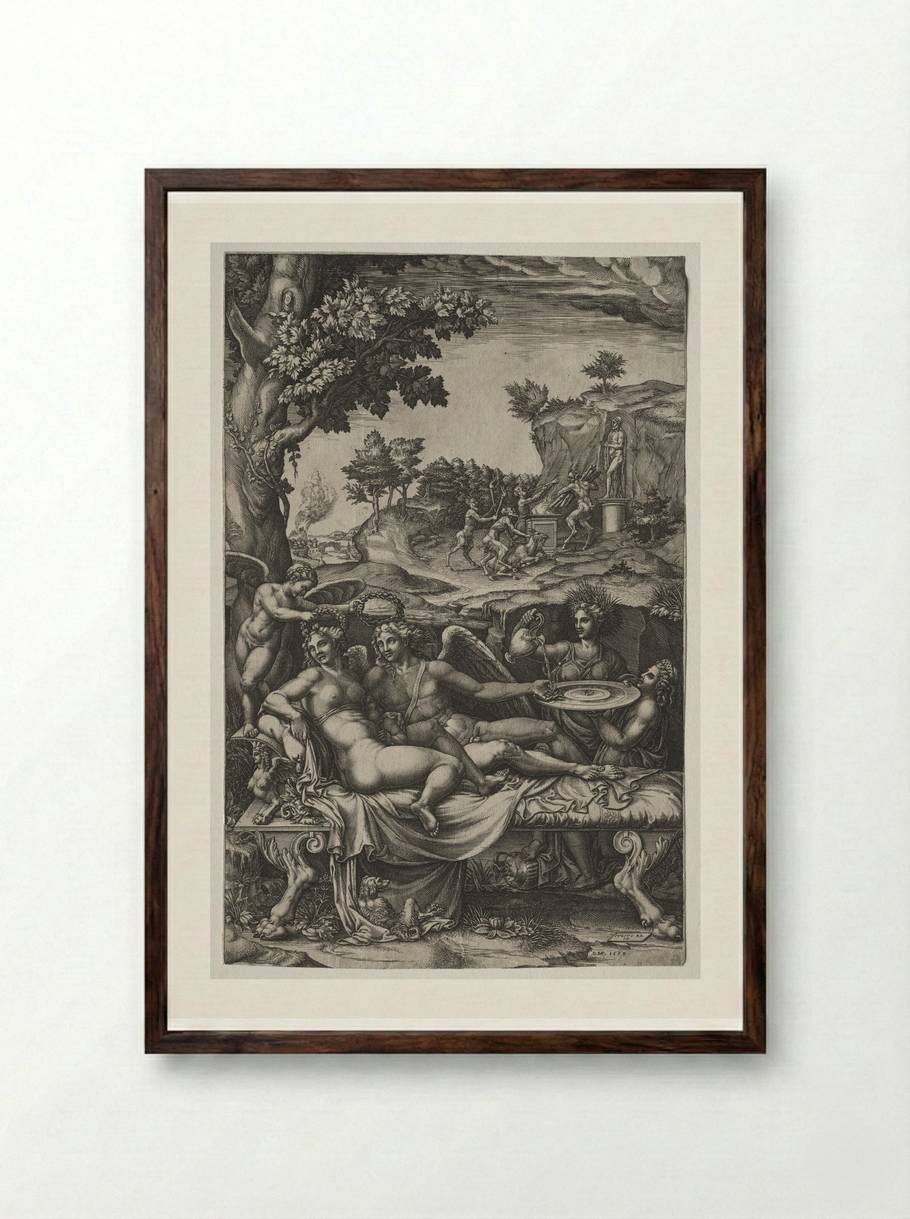 Psyche and Cupid - Giorgio Ghisi - Framed Print Dark Wood