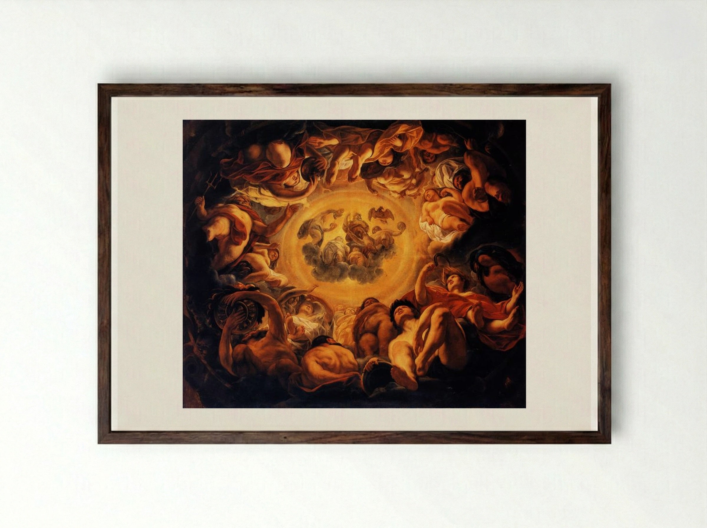 Psyche hosted on Olympus - Jacob Jordaens - Framed Print Dark Wood