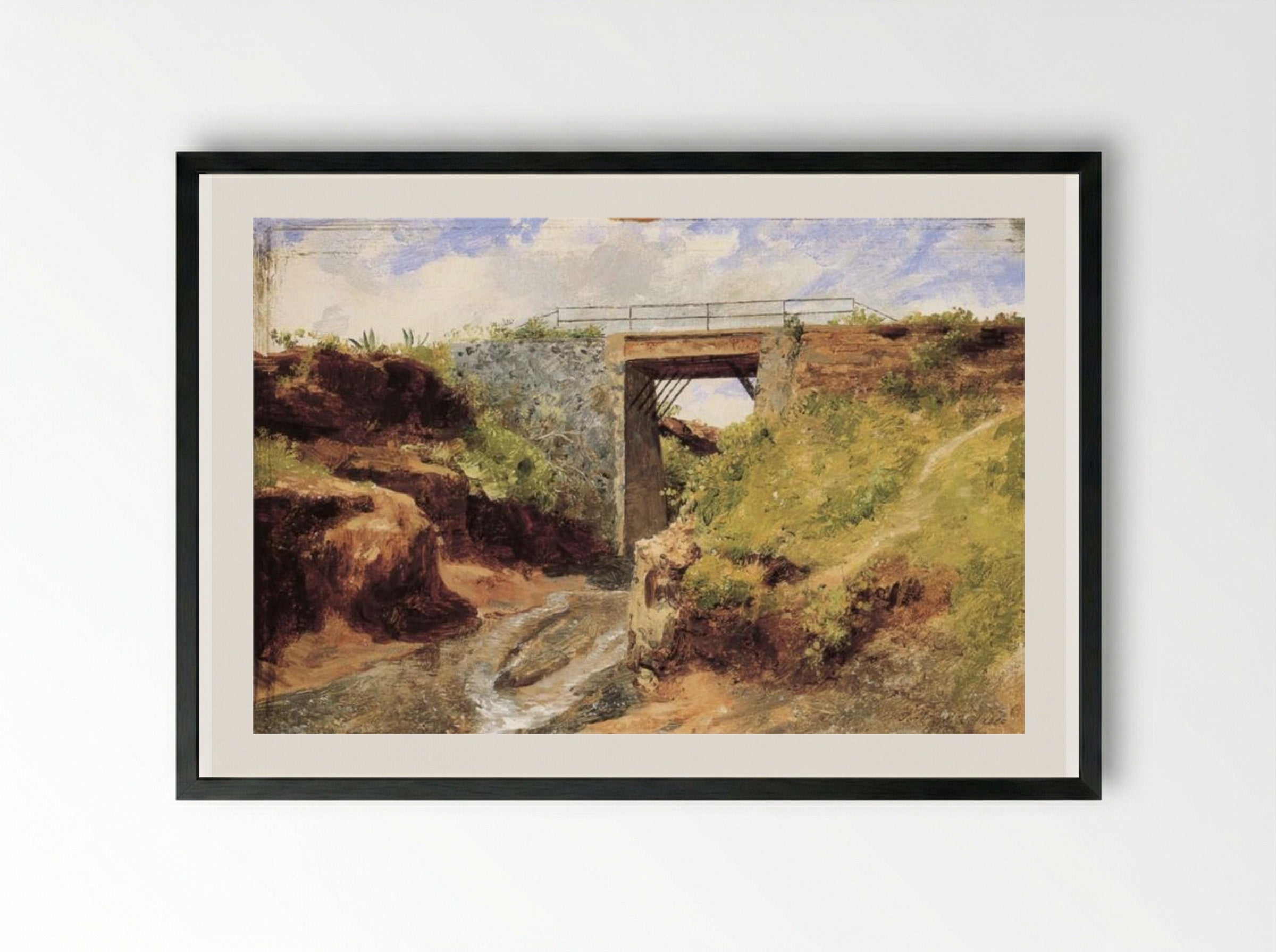 Puente de la Barranca del Muerto - José María Velasco - Framed Print Black