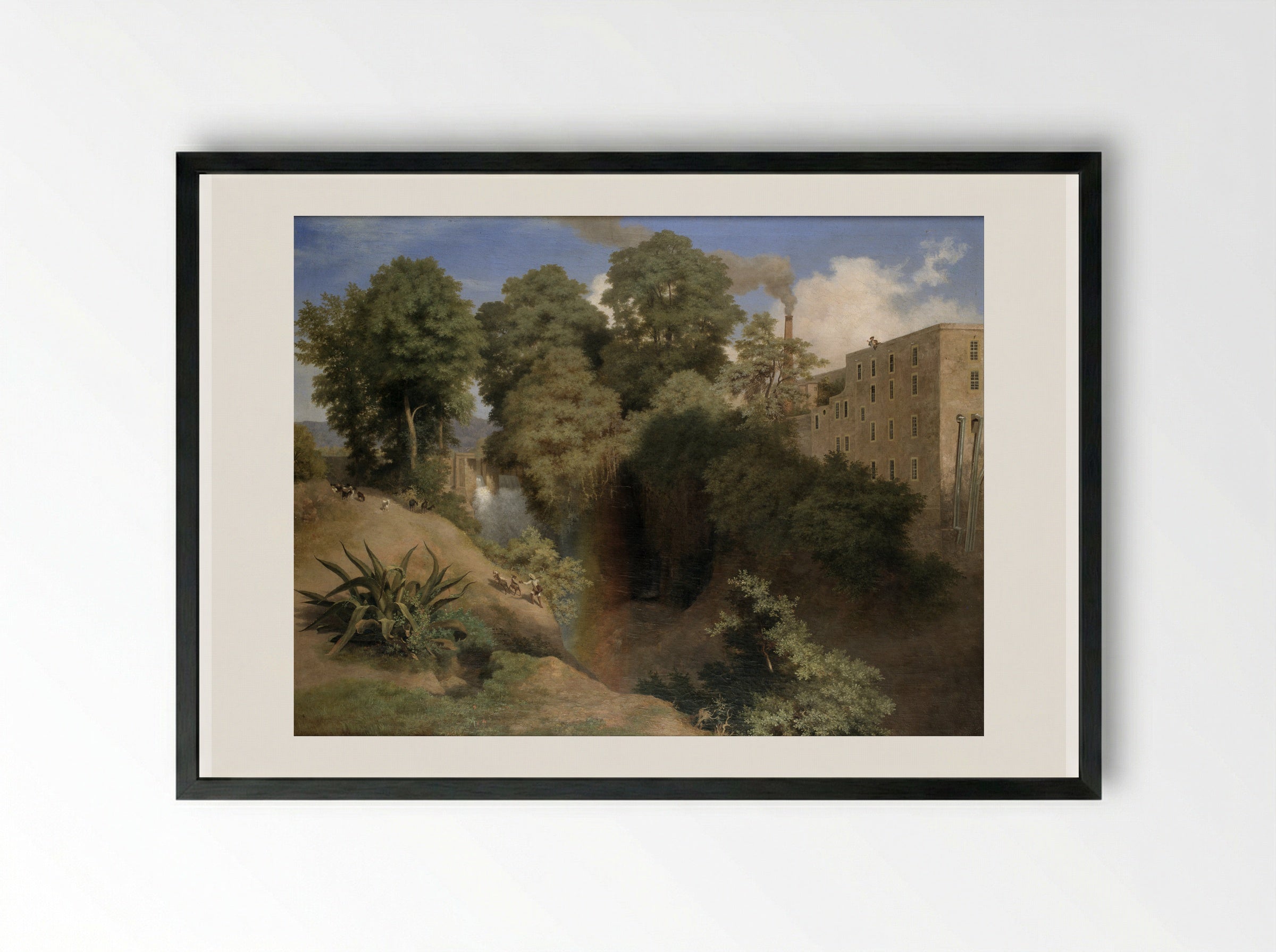 Puente rústico en el río San Ángel - José María Velasco - Framed Print Black