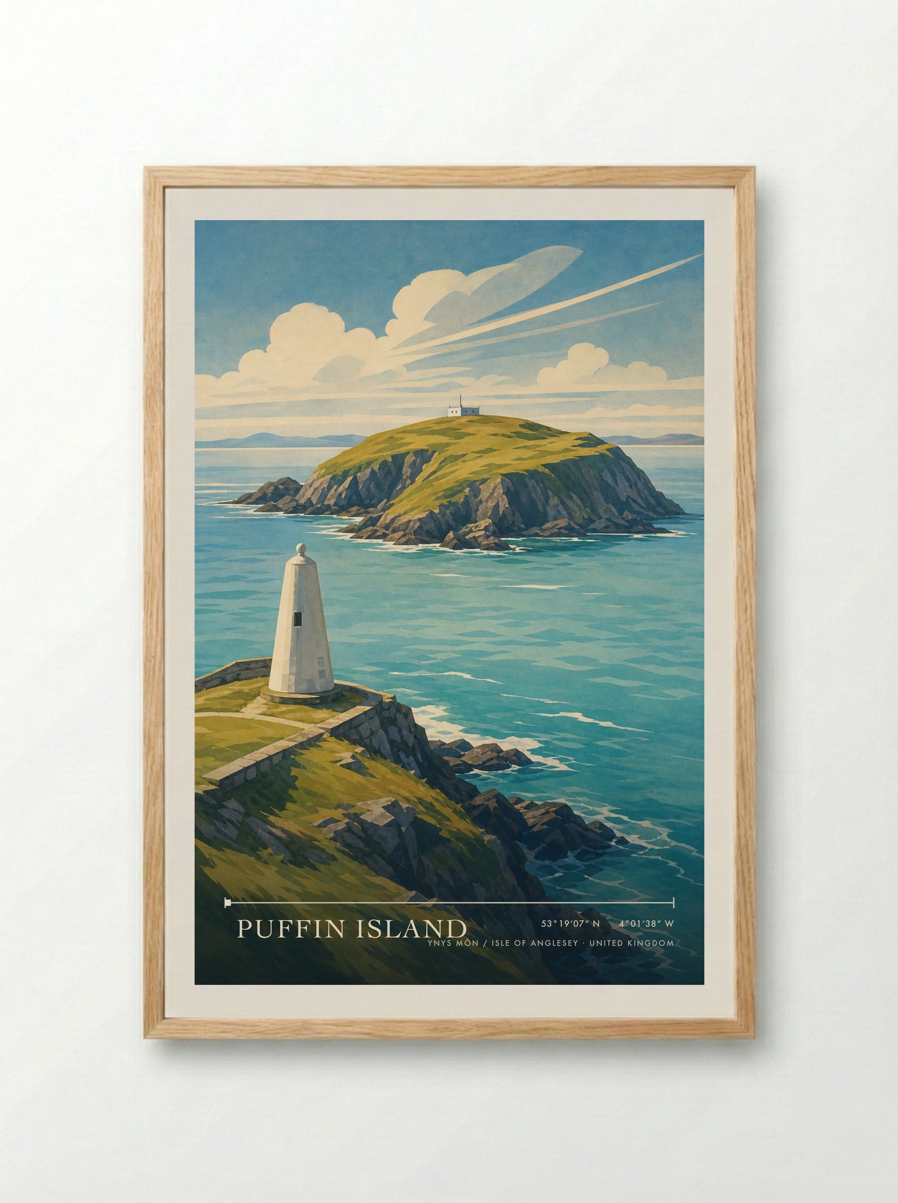 Puffin Island Ynys Môn / Isle of Anglesey United Kingdom Travel Poster - Framed Print Wood