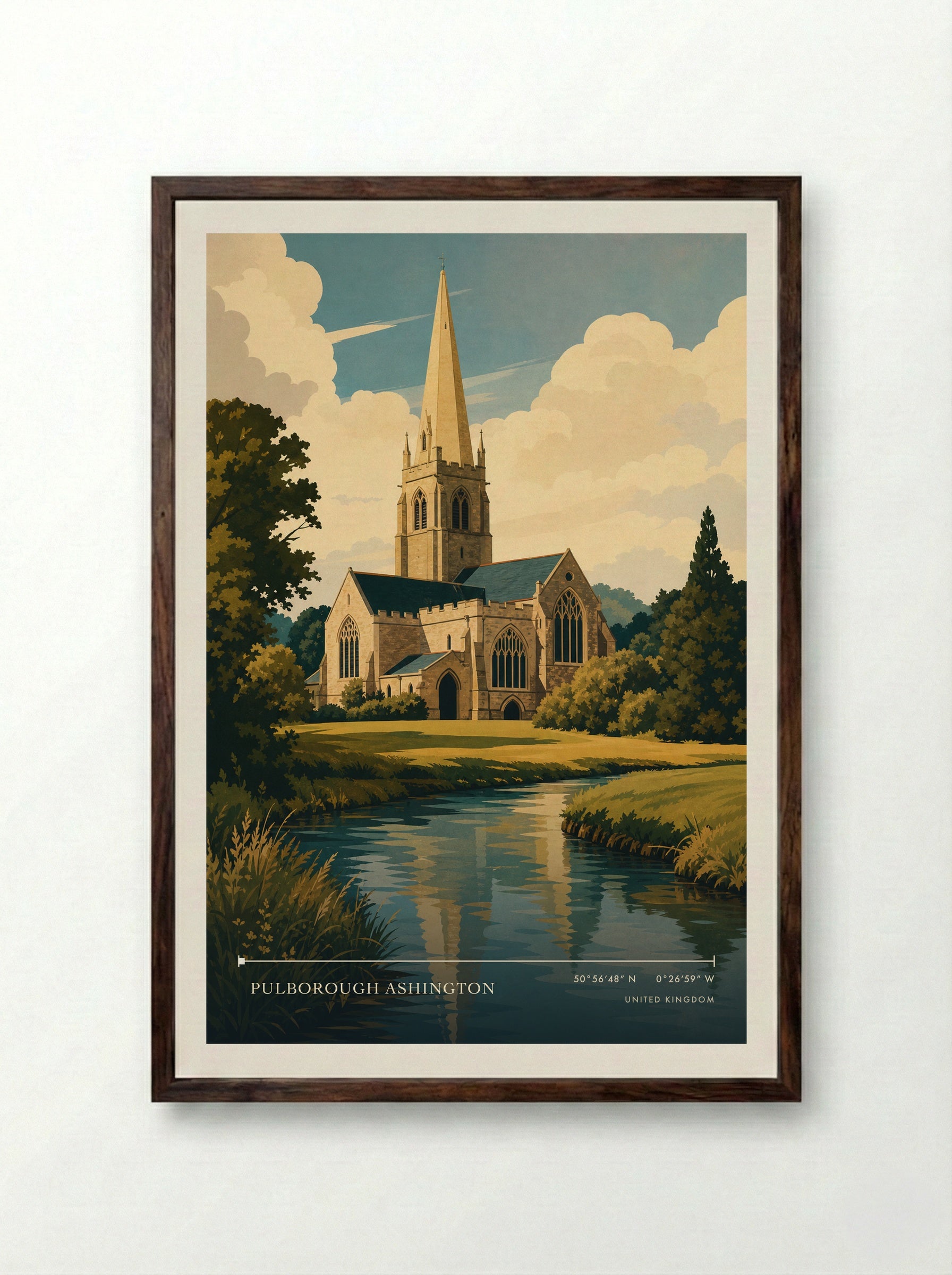 Pulborough Ashington United Kingdom Travel Poster - Framed Print Dark Wood