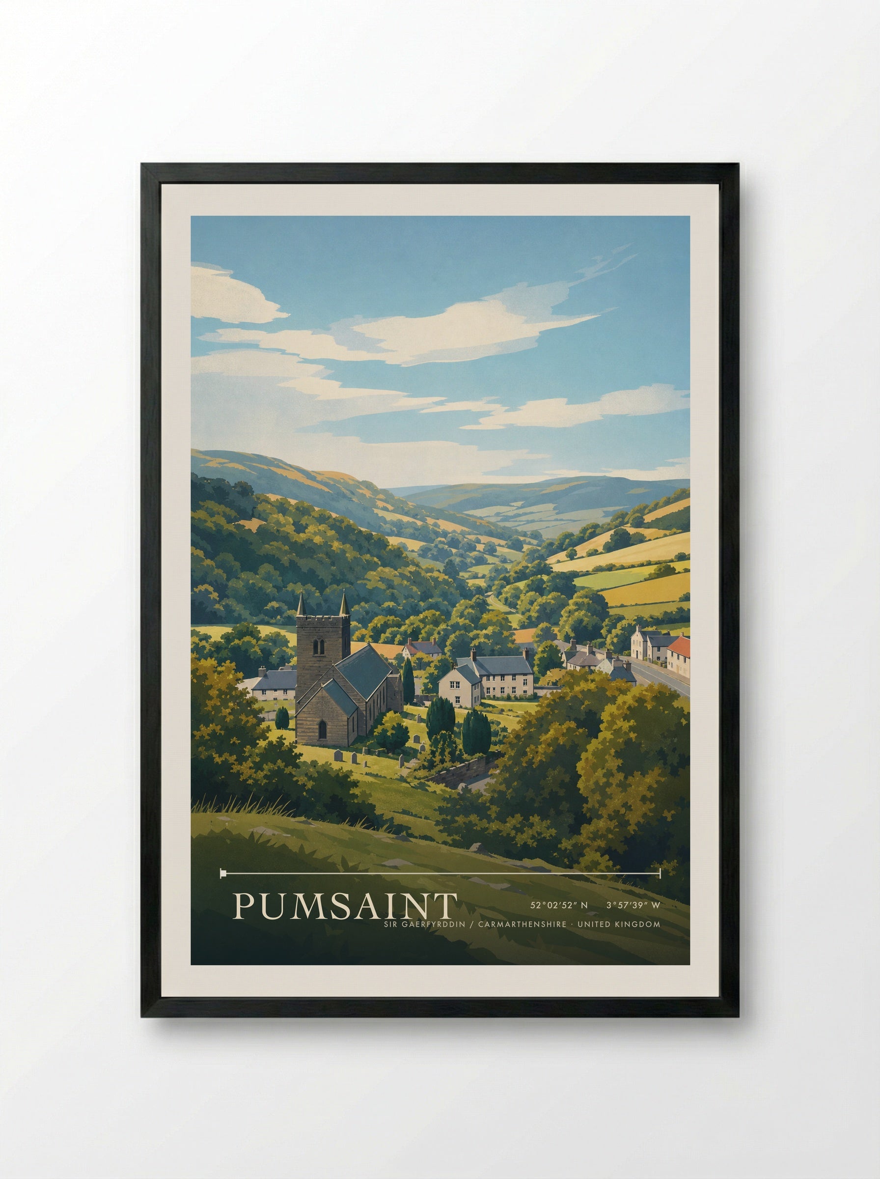 Pumsaint Sir Gaerfyrddin / Carmarthenshire United Kingdom Travel Poster - Framed Print Black