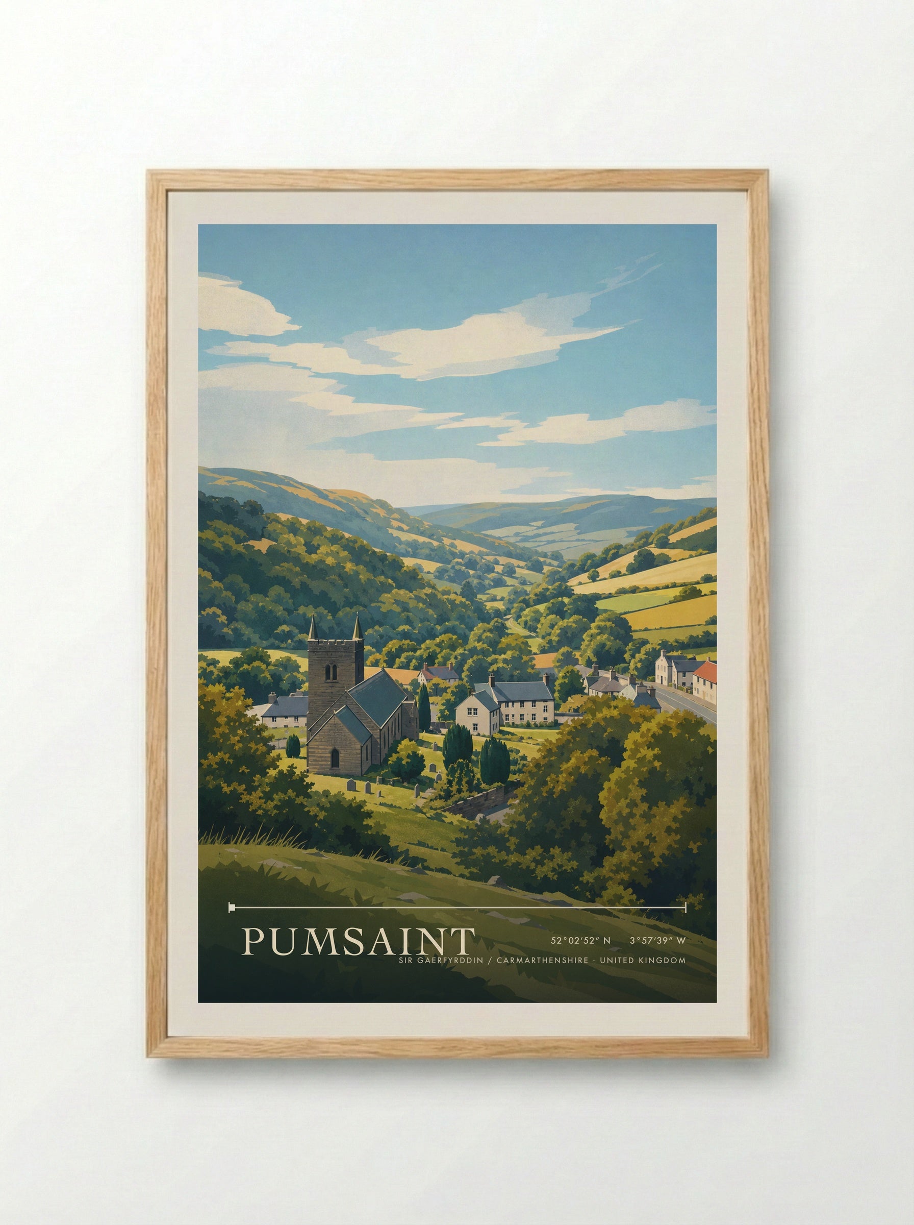 Pumsaint Sir Gaerfyrddin / Carmarthenshire United Kingdom Travel Poster - Framed Print Wood