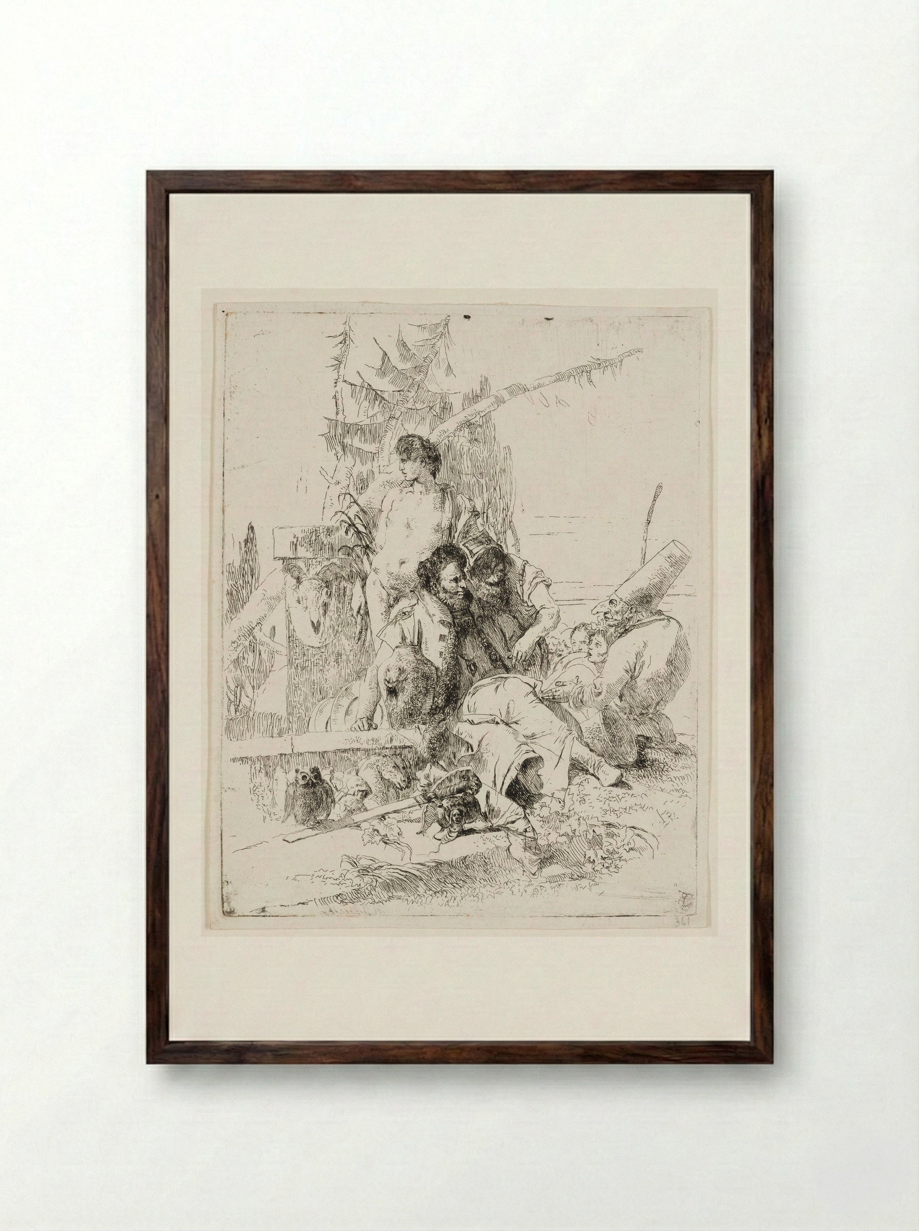 Punchinello Talking to Two Magicians - Giovanni Battista Tiepolo - Framed Print Dark Wood