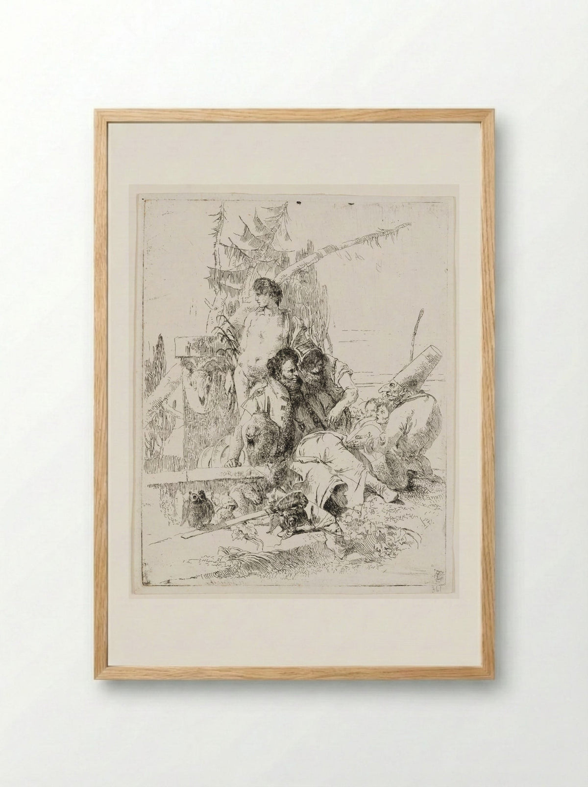 Punchinello Talking to Two Magicians - Giovanni Battista Tiepolo - Framed Print Wood