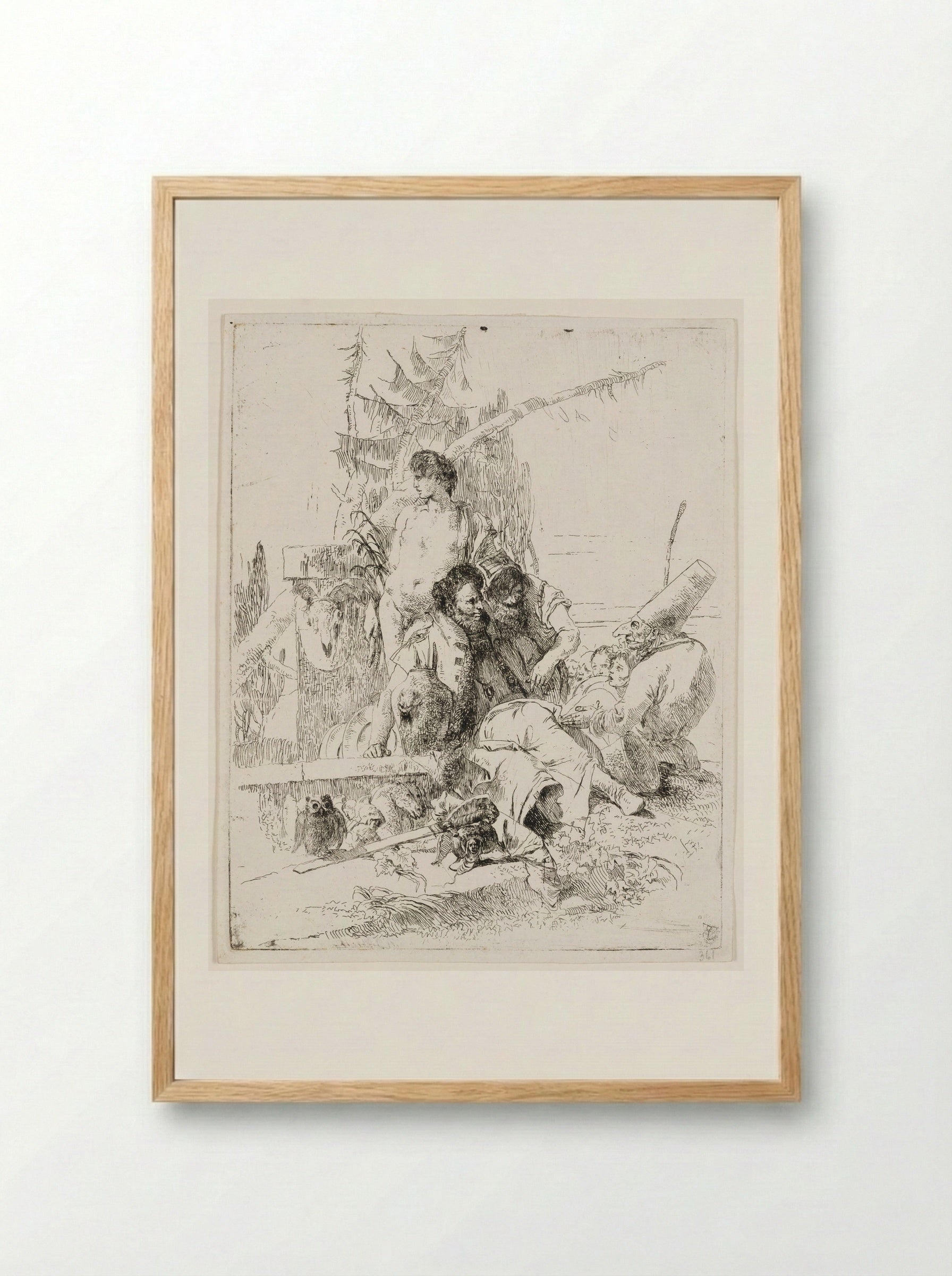 Punchinello Talking to Two Magicians - Giovanni Battista Tiepolo - Framed Print Wood