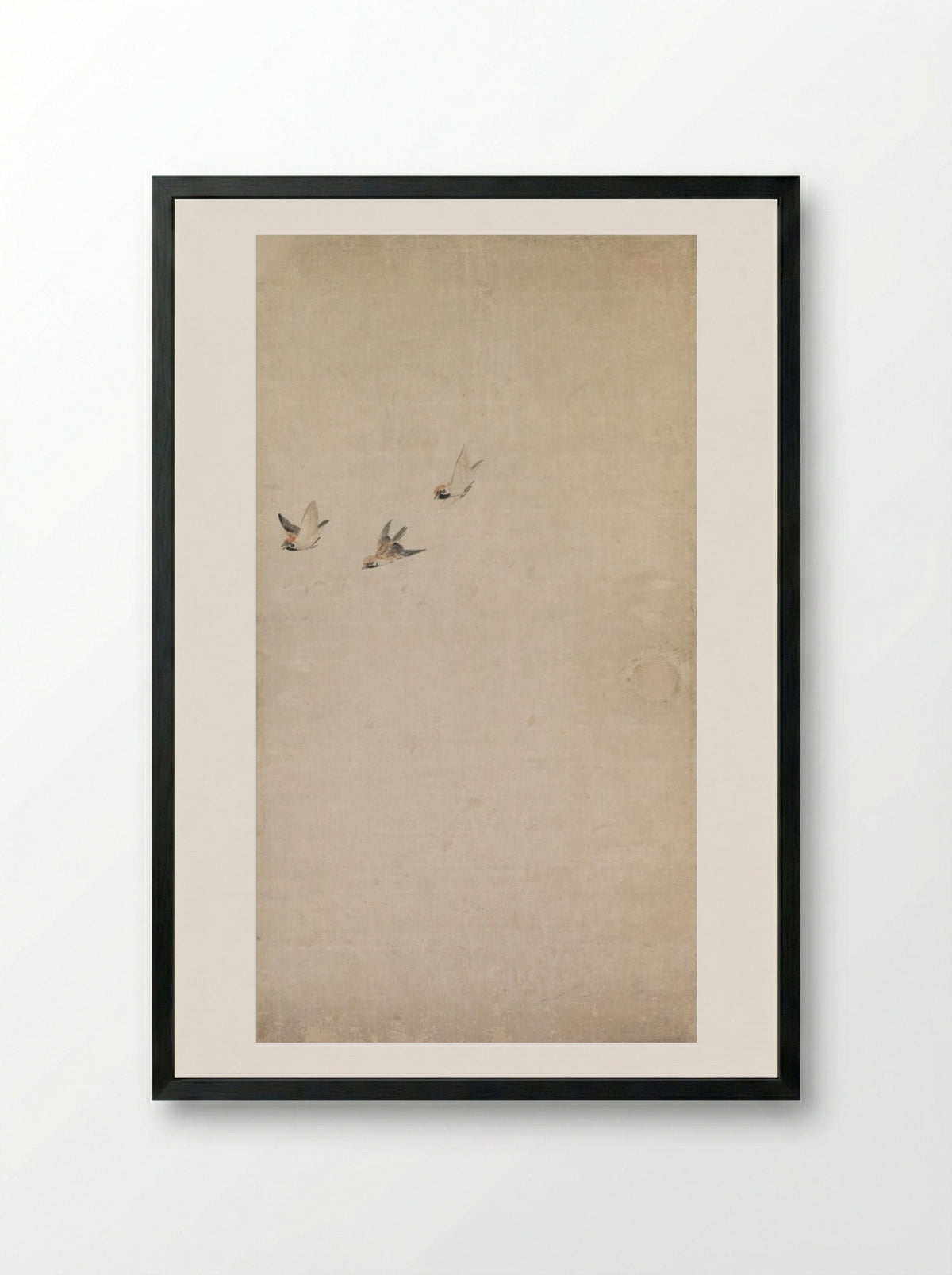 Puppies, Sparrows, and Chrysanthemums - Nagasawa Rosetsu - Framed Print Black