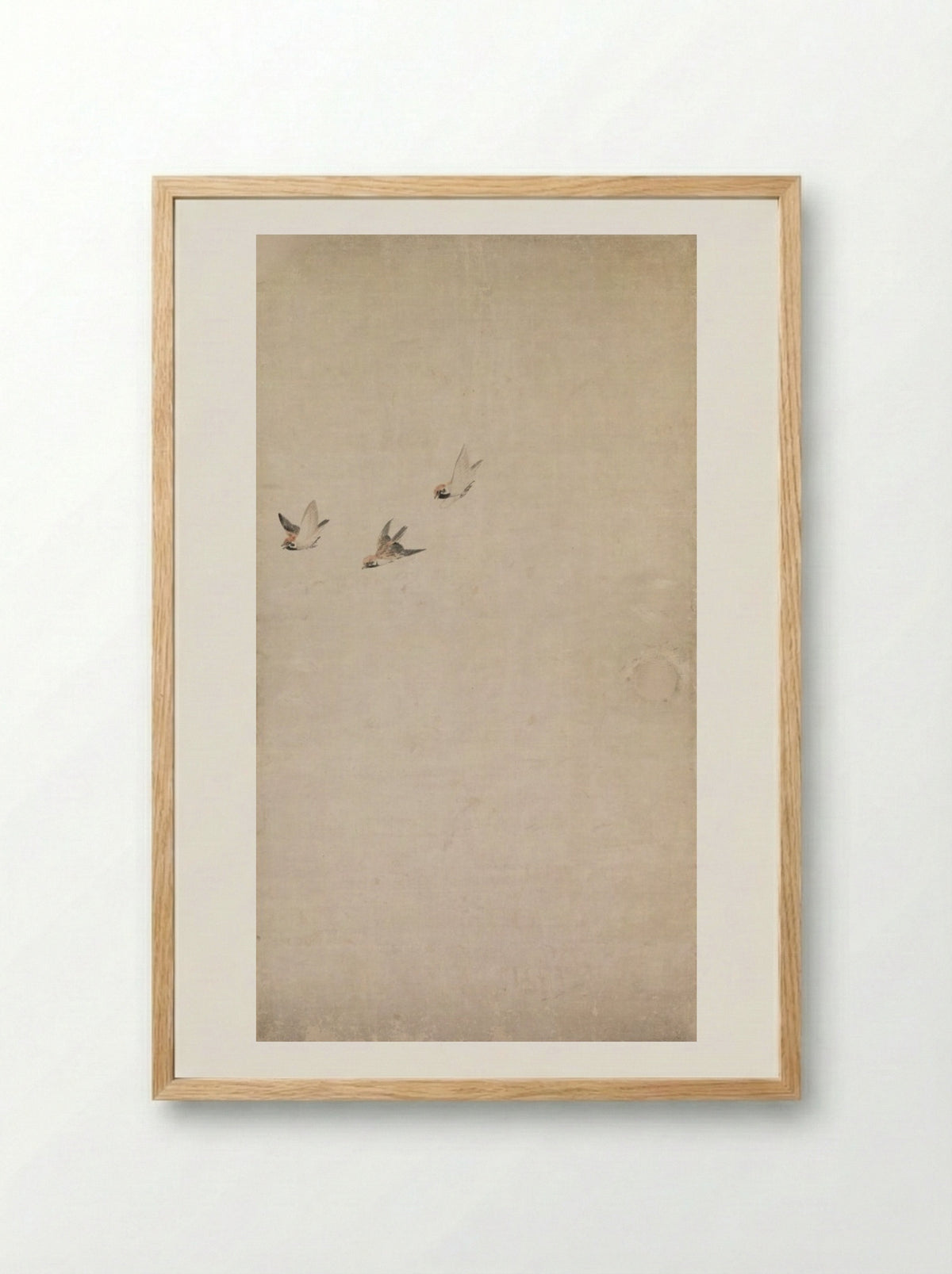 Puppies, Sparrows, and Chrysanthemums - Nagasawa Rosetsu - Framed Print Wood