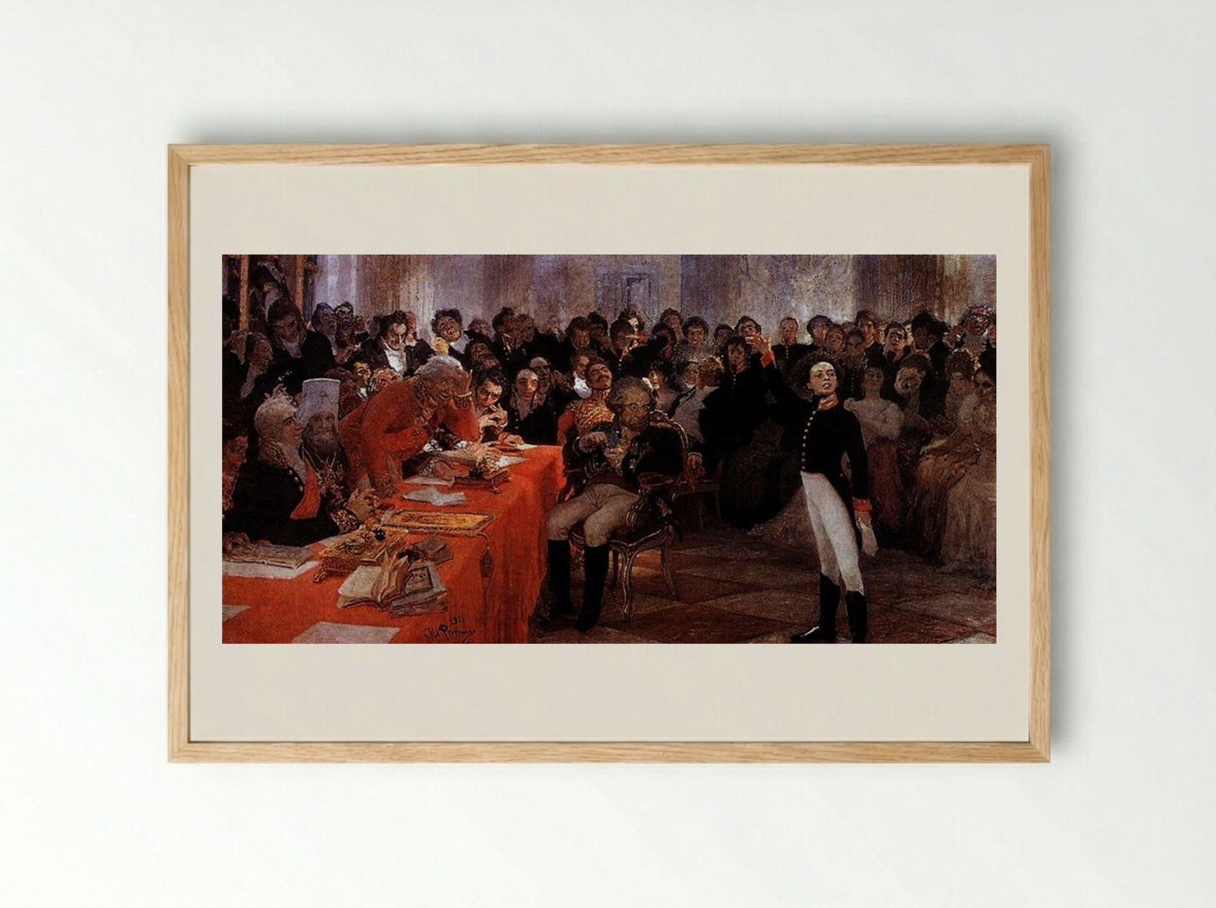 Pushkin Reciting His Poem at the Lyceum - Ilya Repin - Framed Print Wood
