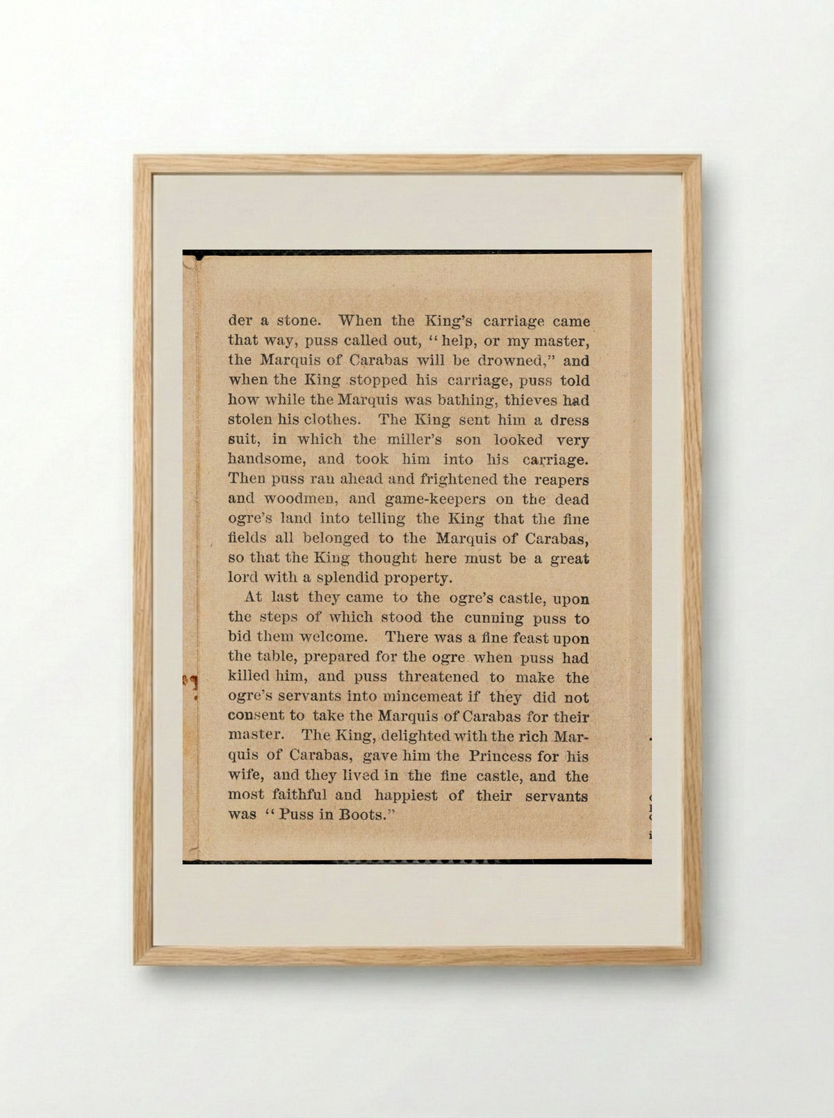 Puss in Boots Narrative Text - Fine Art Print - Framed Print Wood