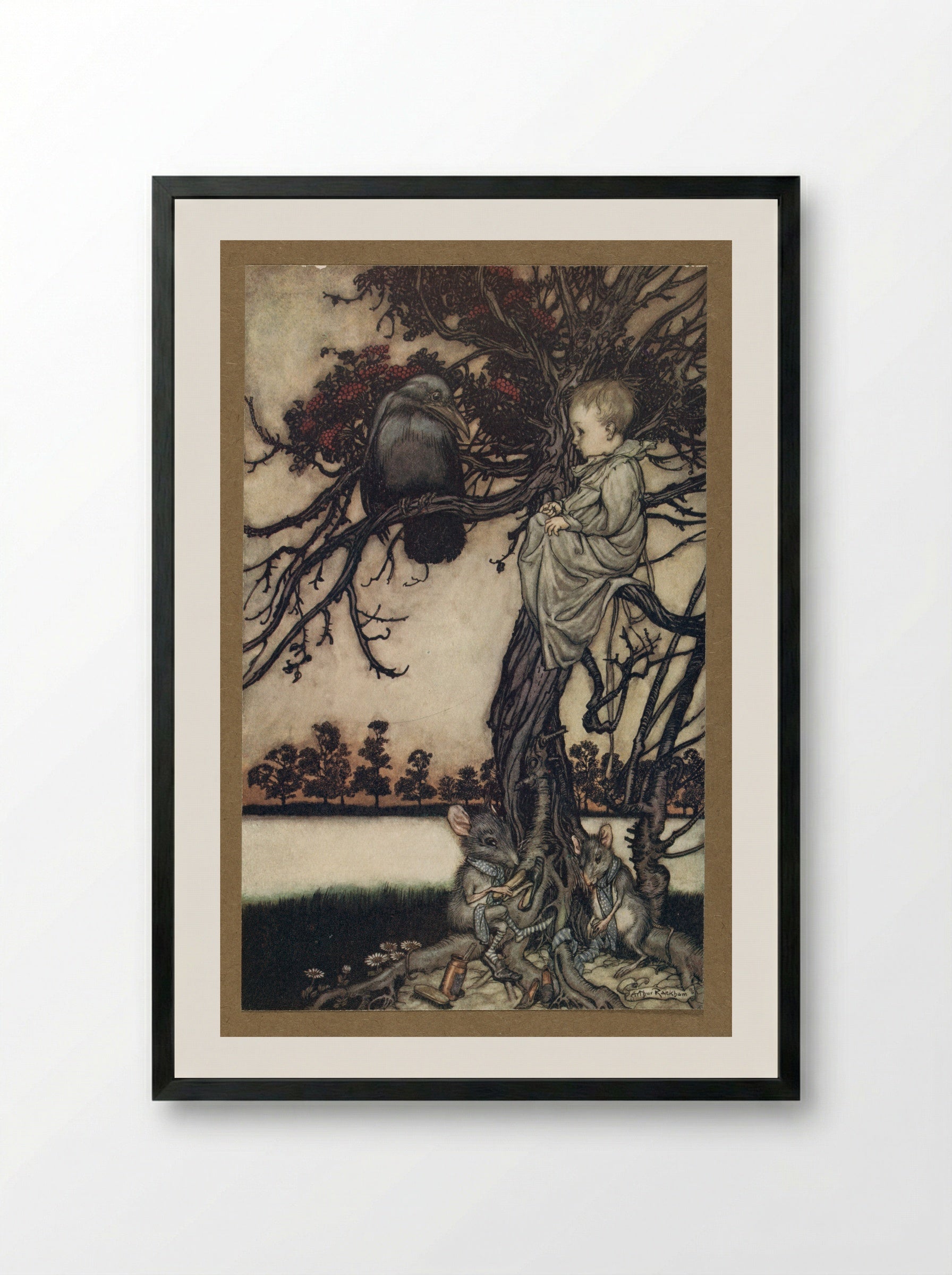 Put his strange case before old Solomon Caw - Arthur Rackham - Framed Print Black