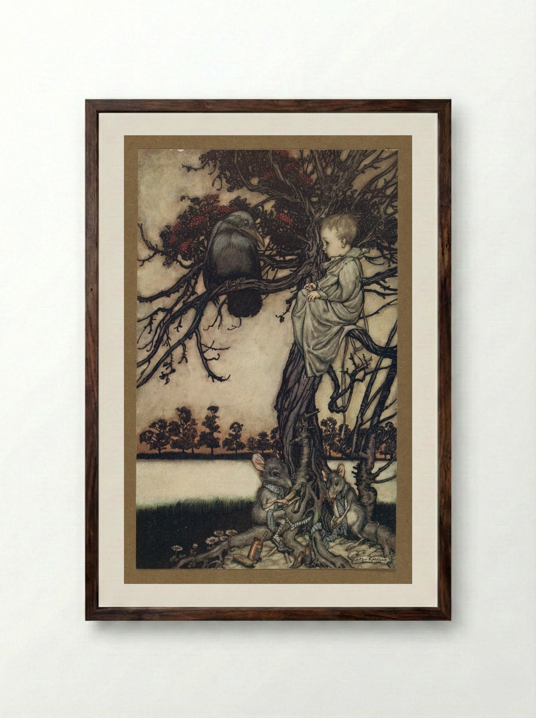 Put his strange case before old Solomon Caw - Arthur Rackham - Framed Print Dark Wood