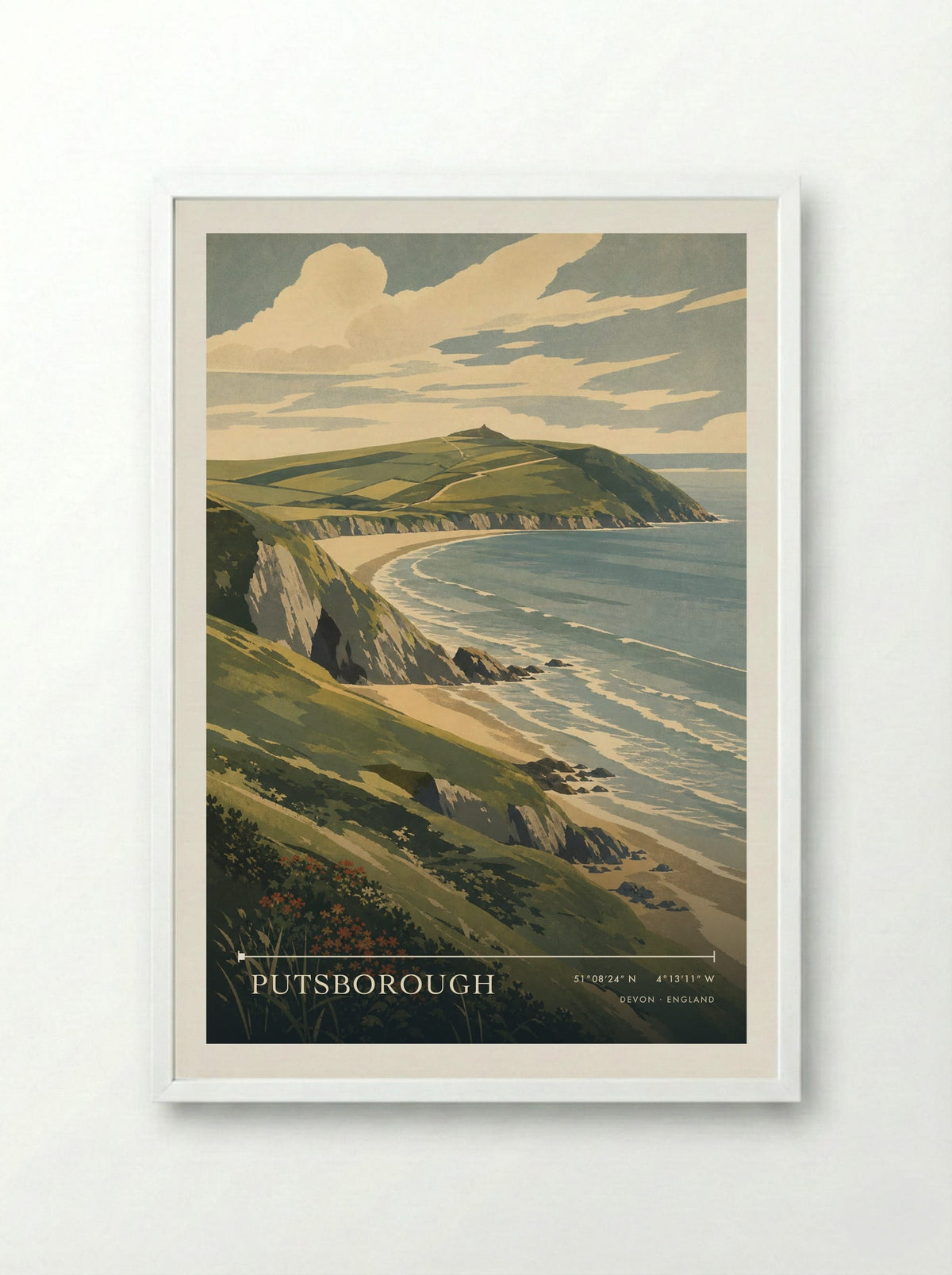 Putsborough Devon England Travel Poster - Framed Print White