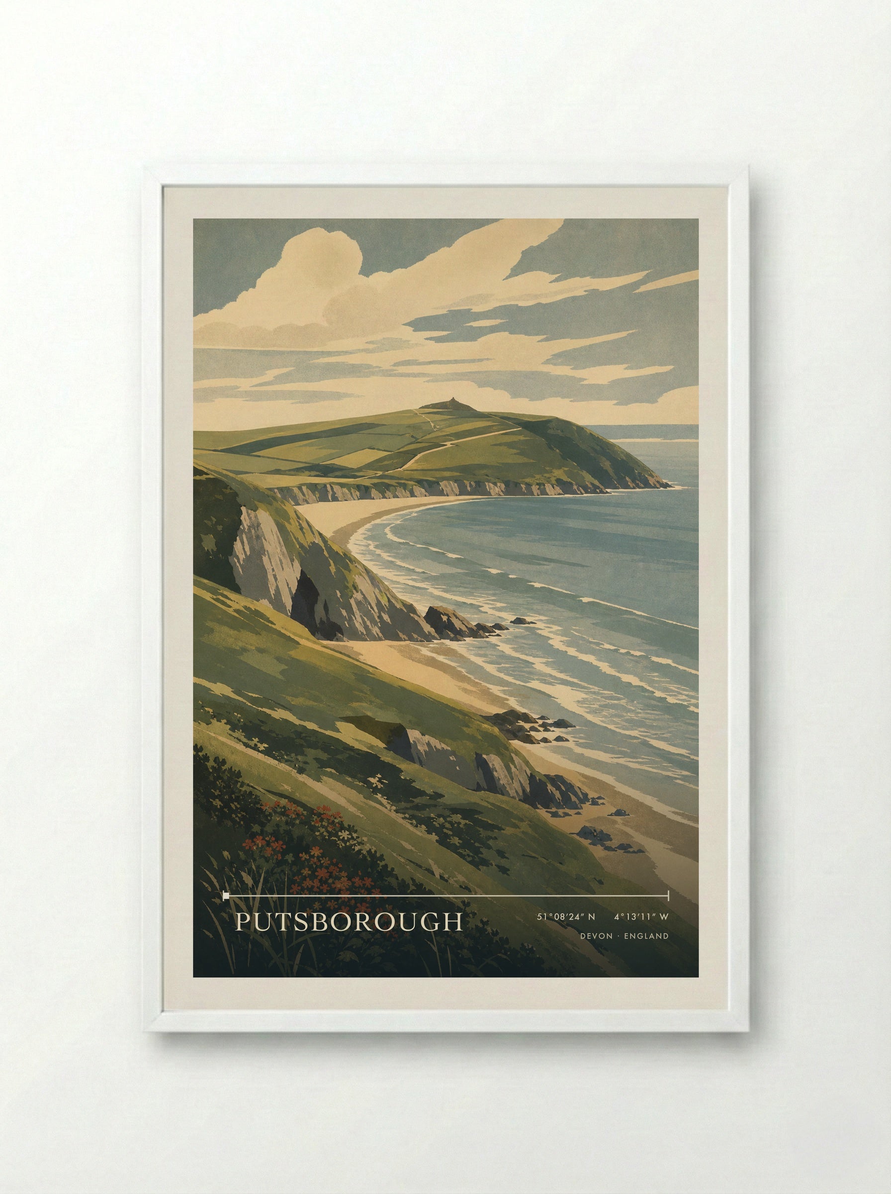Putsborough Devon England Travel Poster - Framed Print White