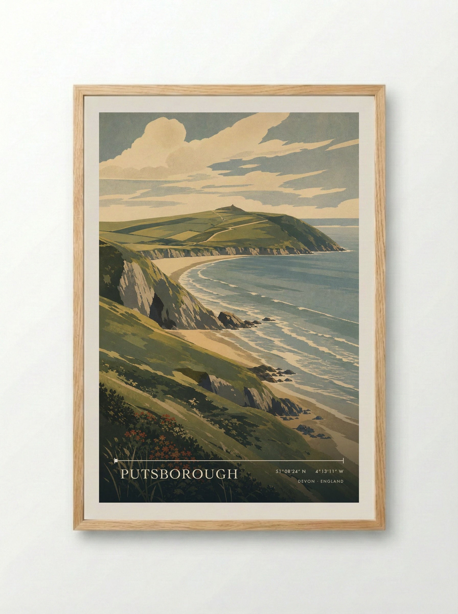 Putsborough Devon England Travel Poster - Framed Print Wood