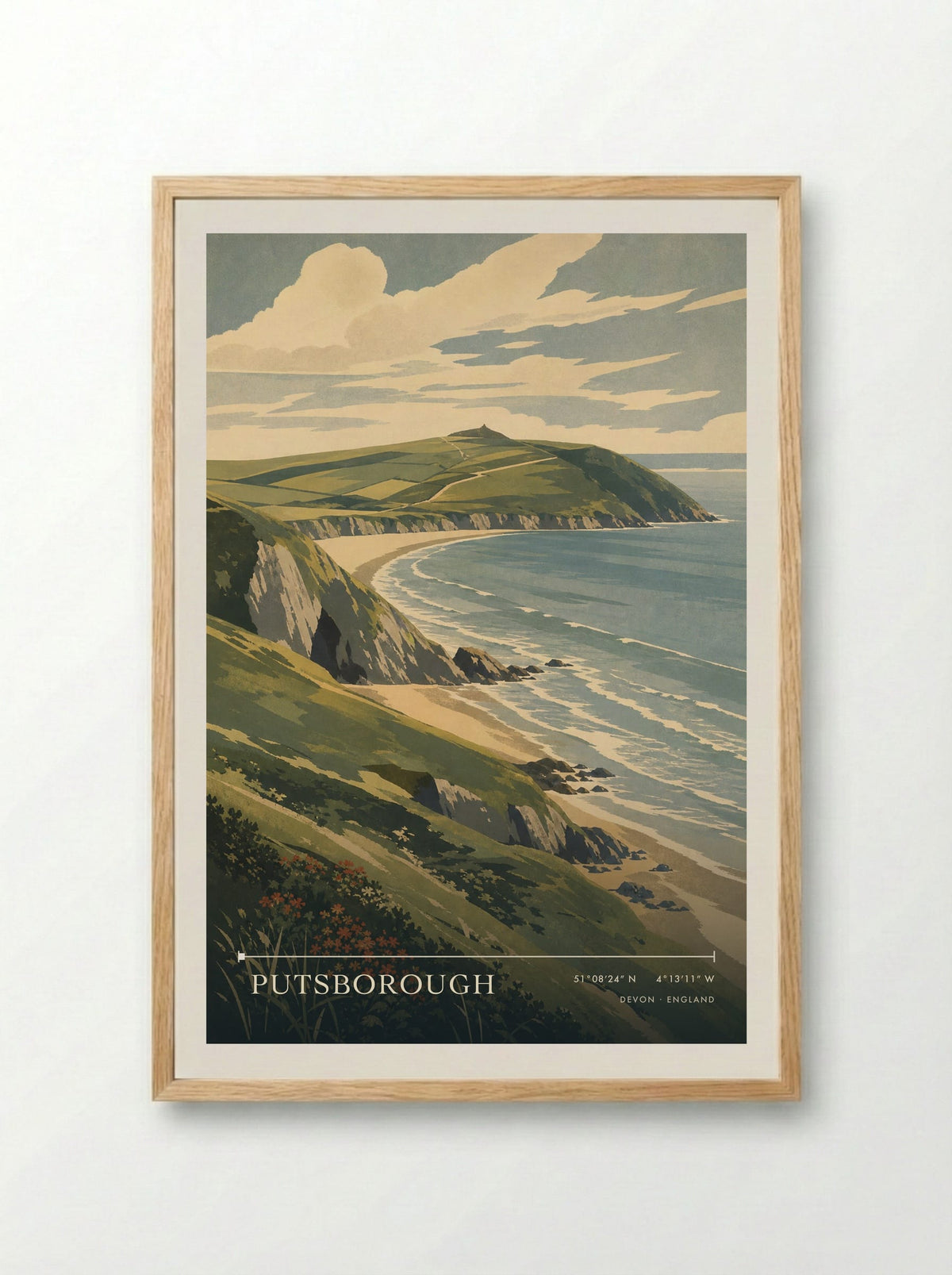 Putsborough Devon England Travel Poster - Framed Print Wood