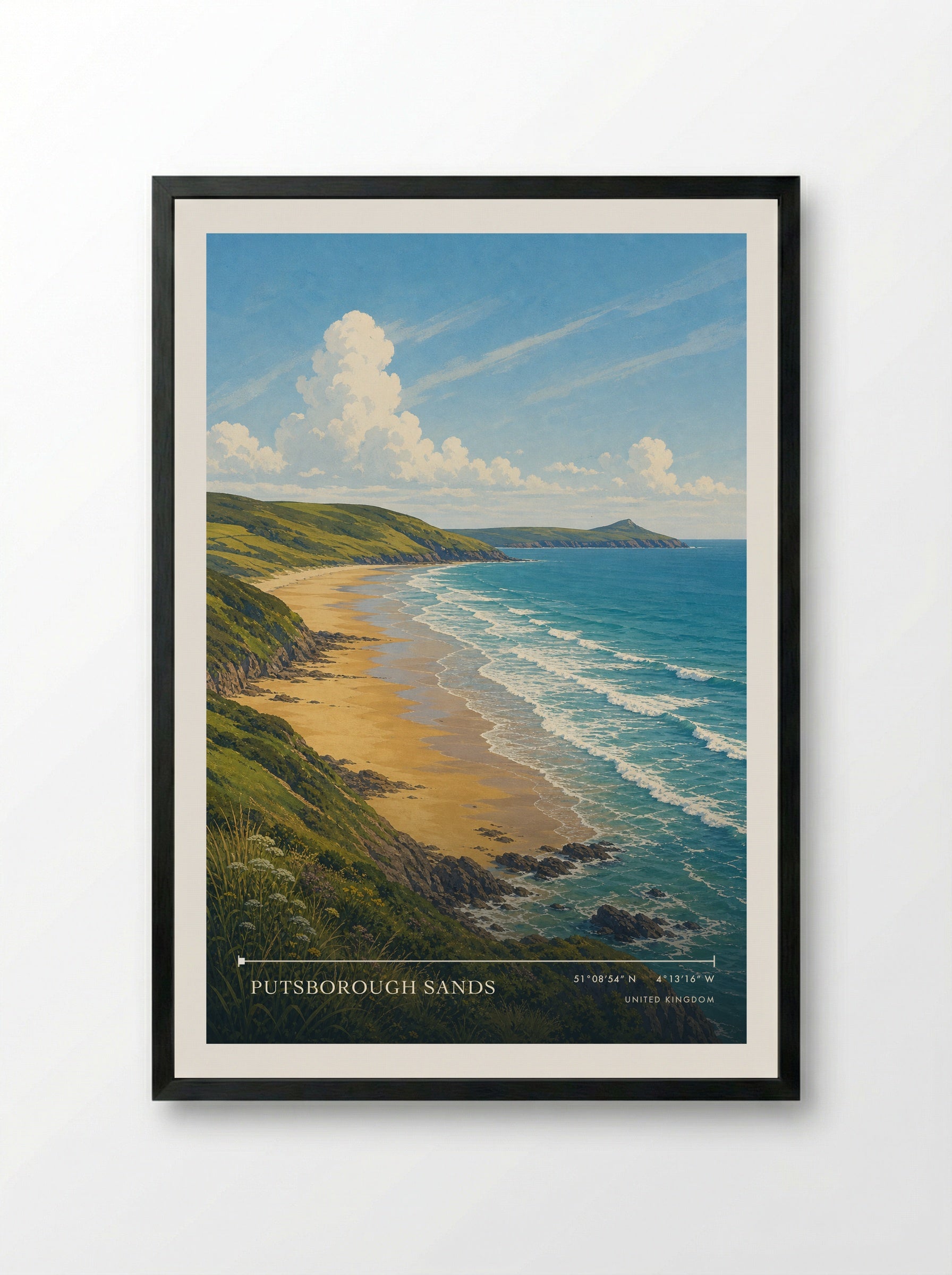 Putsborough Sands United Kingdom Travel Poster - Framed Print Black