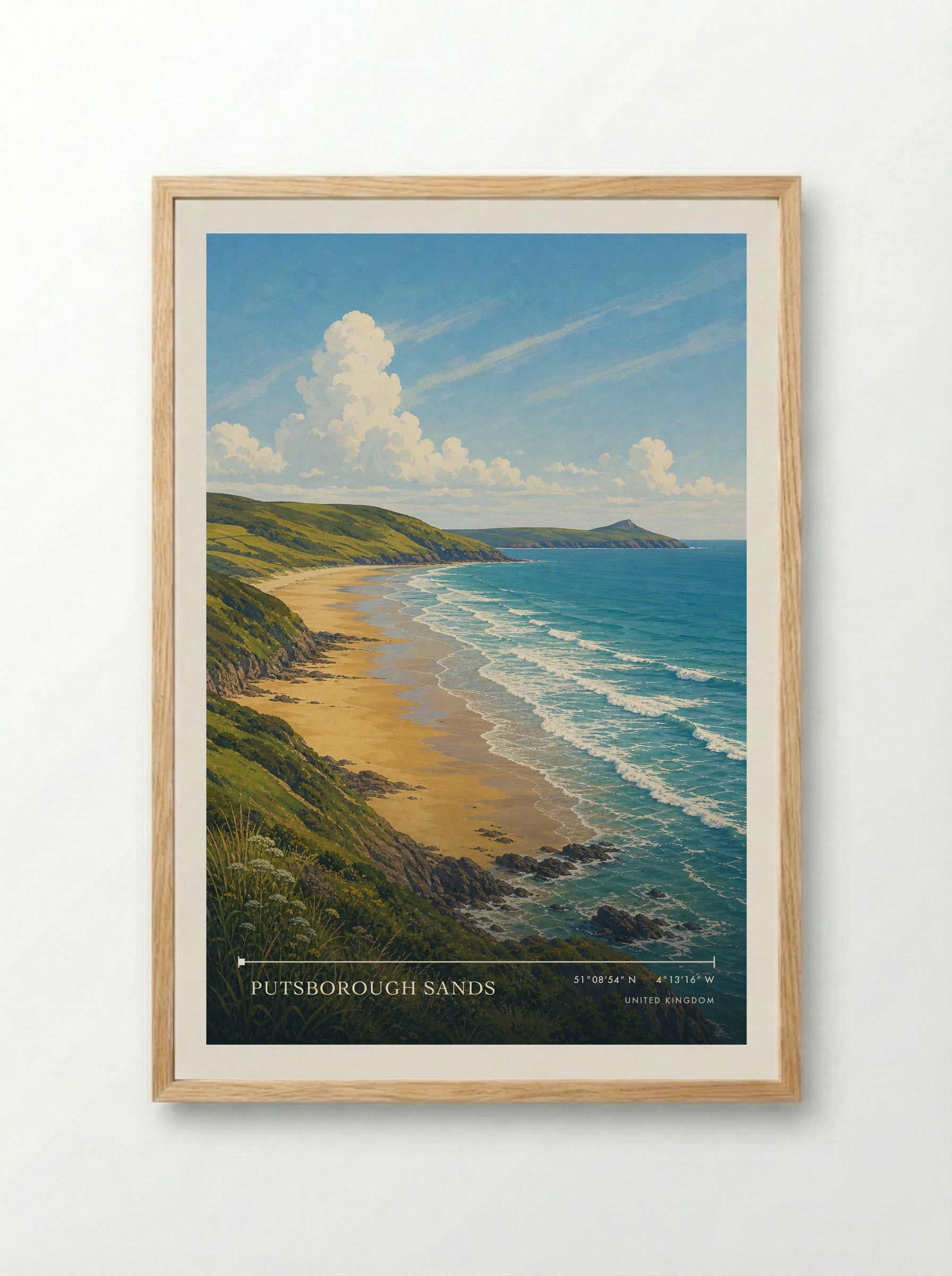 Putsborough Sands United Kingdom Travel Poster - Framed Print Wood
