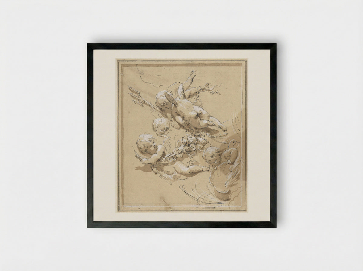 Putti met drietand - Jacob de Wit - Framed Print Black