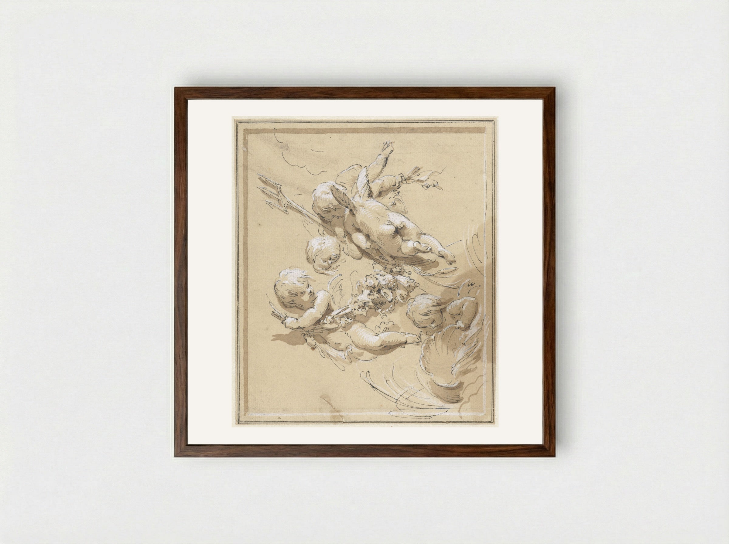 Putti met drietand - Jacob de Wit - Framed Print Dark Wood