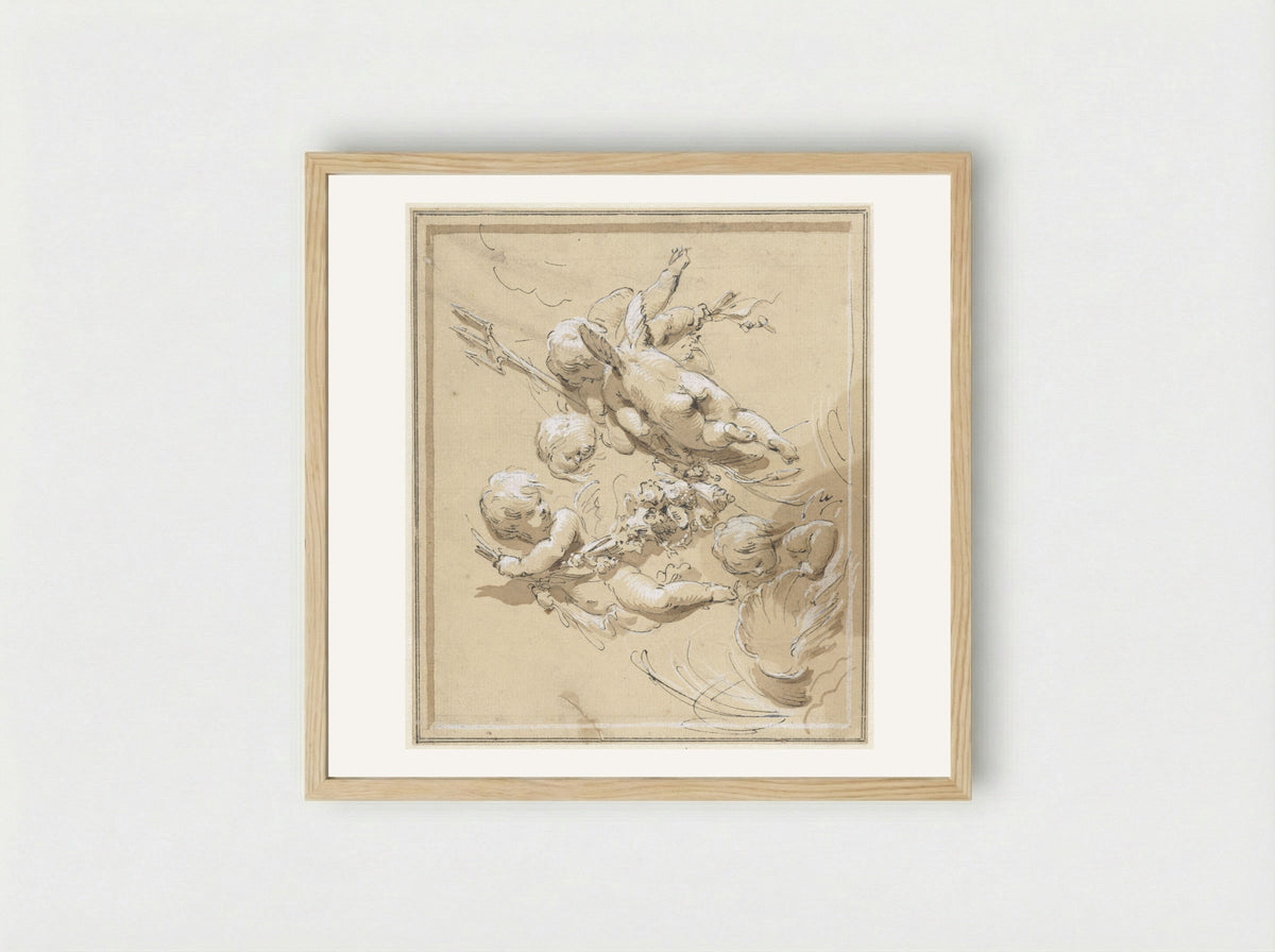 Putti met drietand - Jacob de Wit - Framed Print Wood