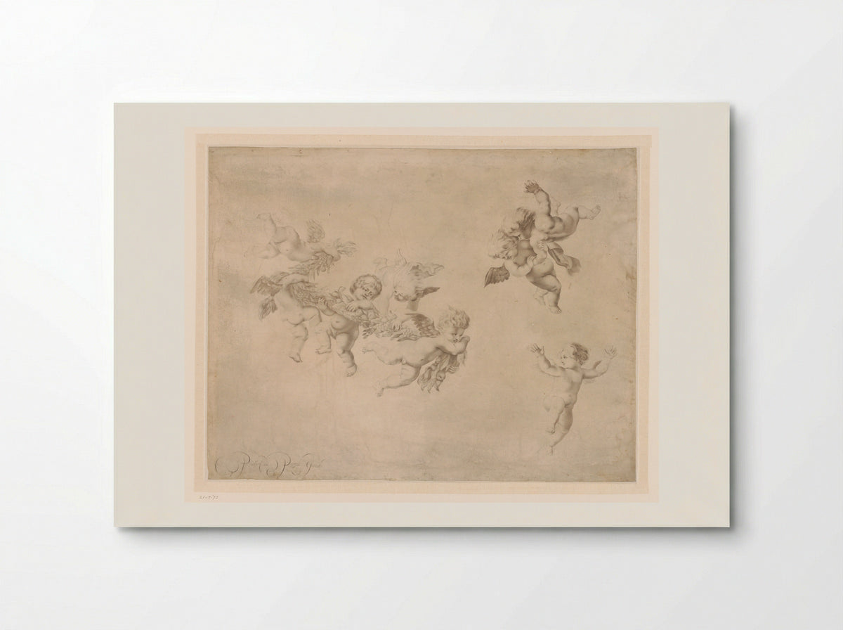 Putti met een guirlande van vruchten - Pieter de Porck - Poster