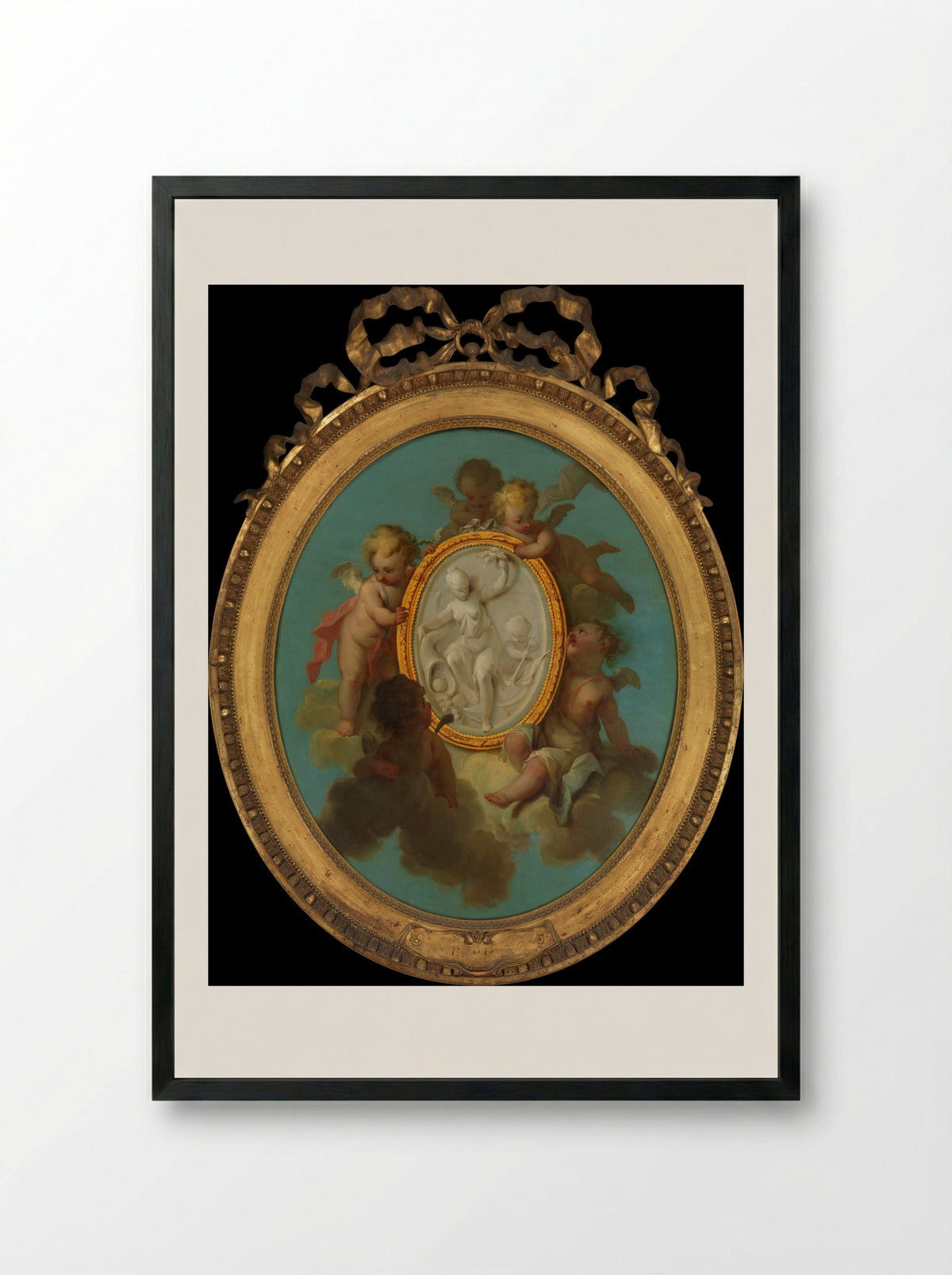 Putti with a Medallion - Charles Dominique Joseph Eisen - Framed Print Black