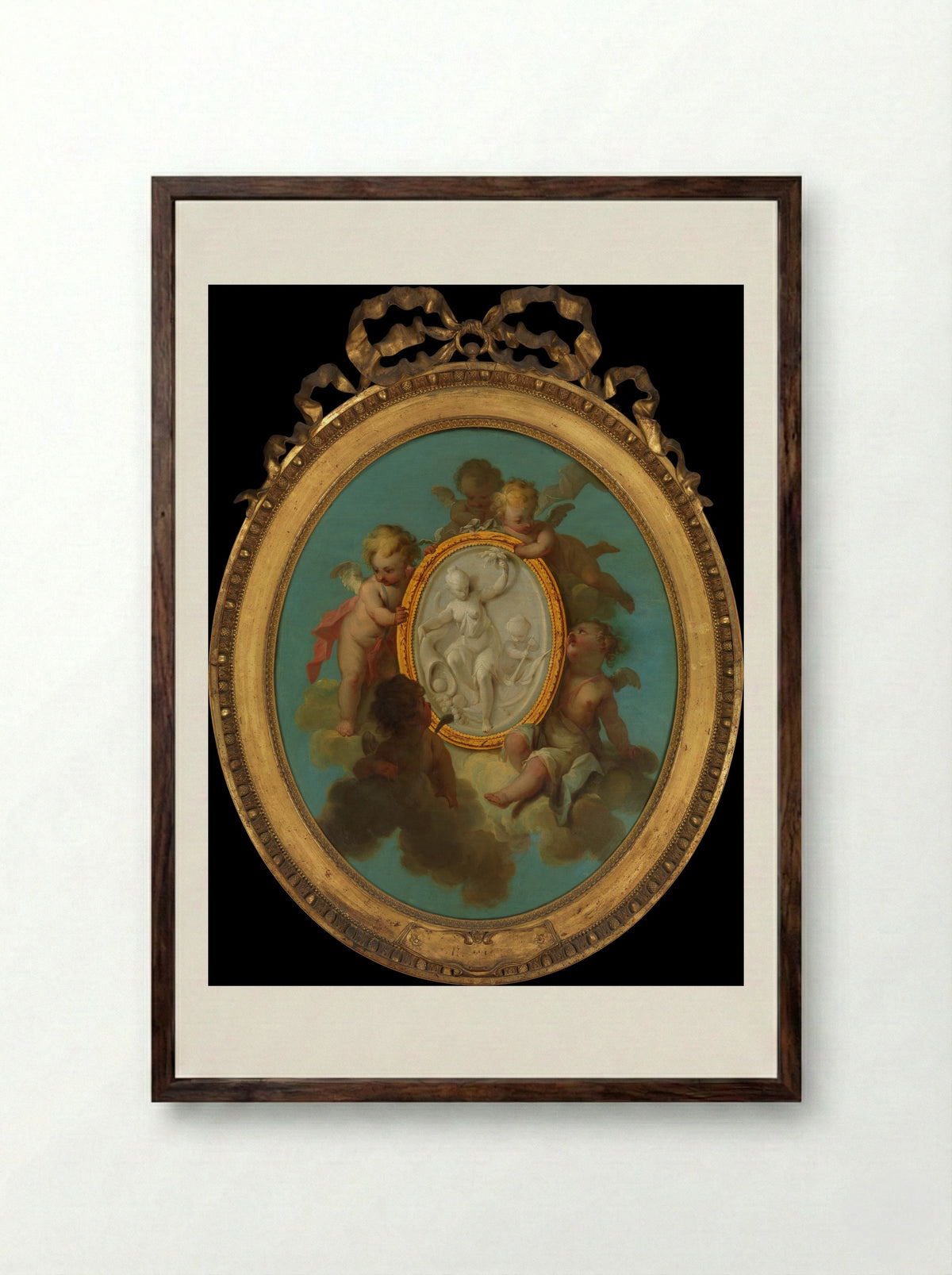 Putti with a Medallion - Charles Dominique Joseph Eisen - Framed Print Dark Wood