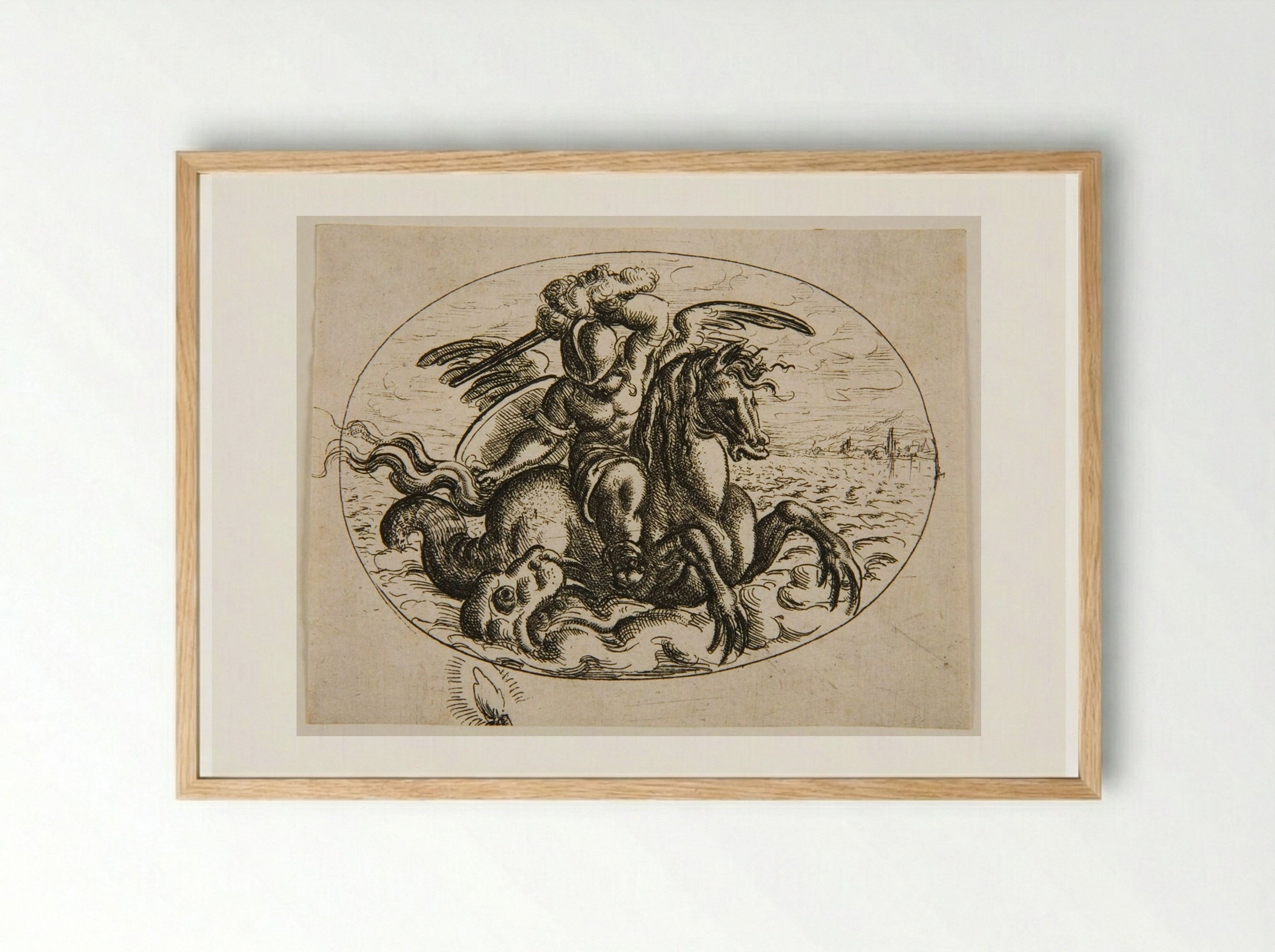 Putto on a Sea Horse - Christoph Jamnitzer - Framed Print Wood