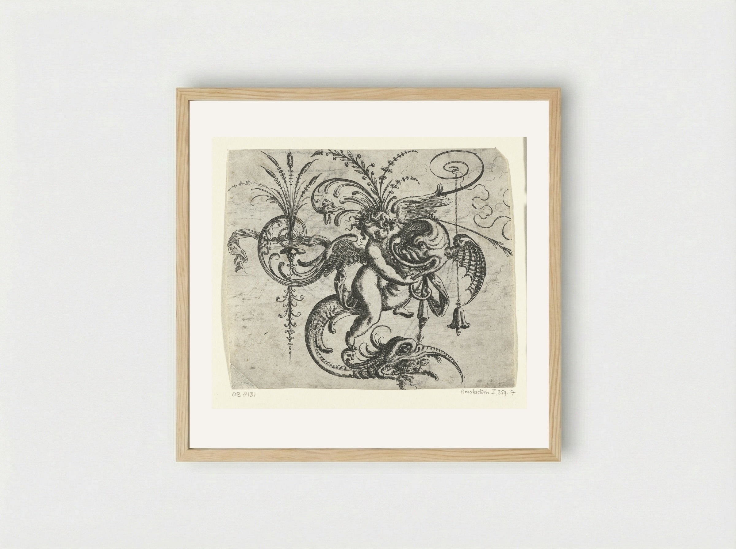 Putto, rijdend op een dolfijn - Christoph Jamnitzer - Framed Print Wood
