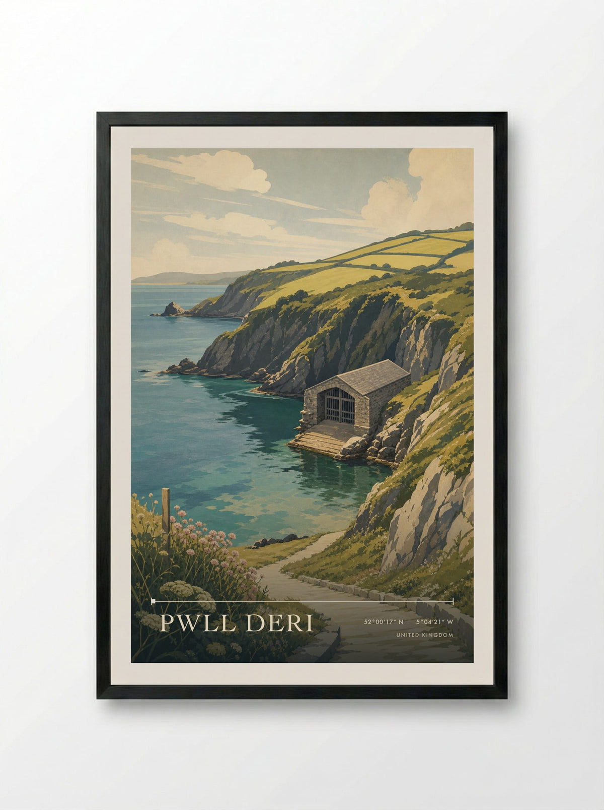 Pwll Deri United Kingdom Travel Poster - Framed Print Black