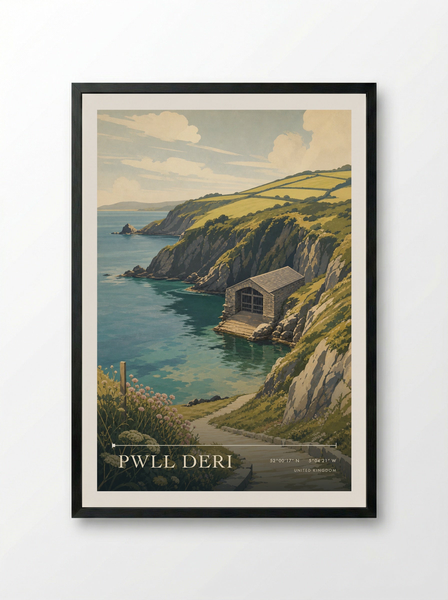 Pwll Deri United Kingdom Travel Poster - Framed Print Black