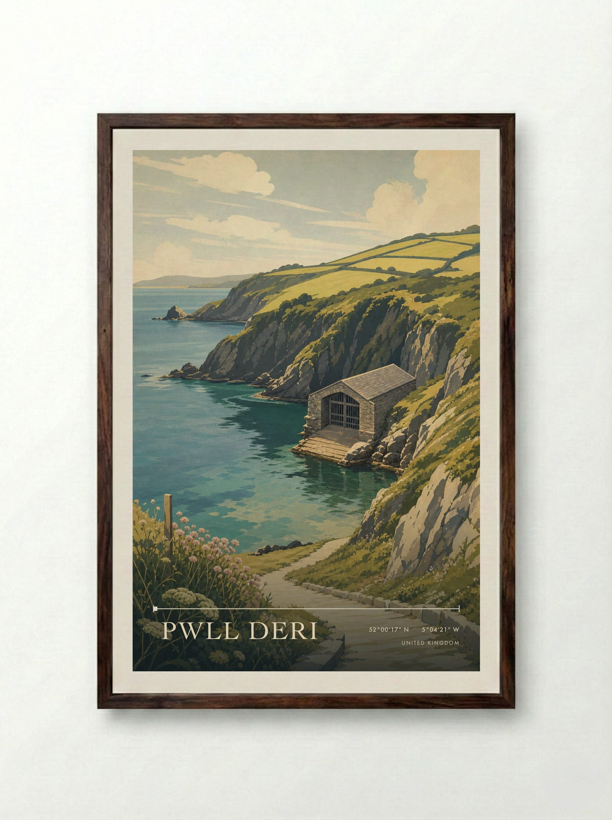Pwll Deri United Kingdom Travel Poster - Framed Print Dark Wood