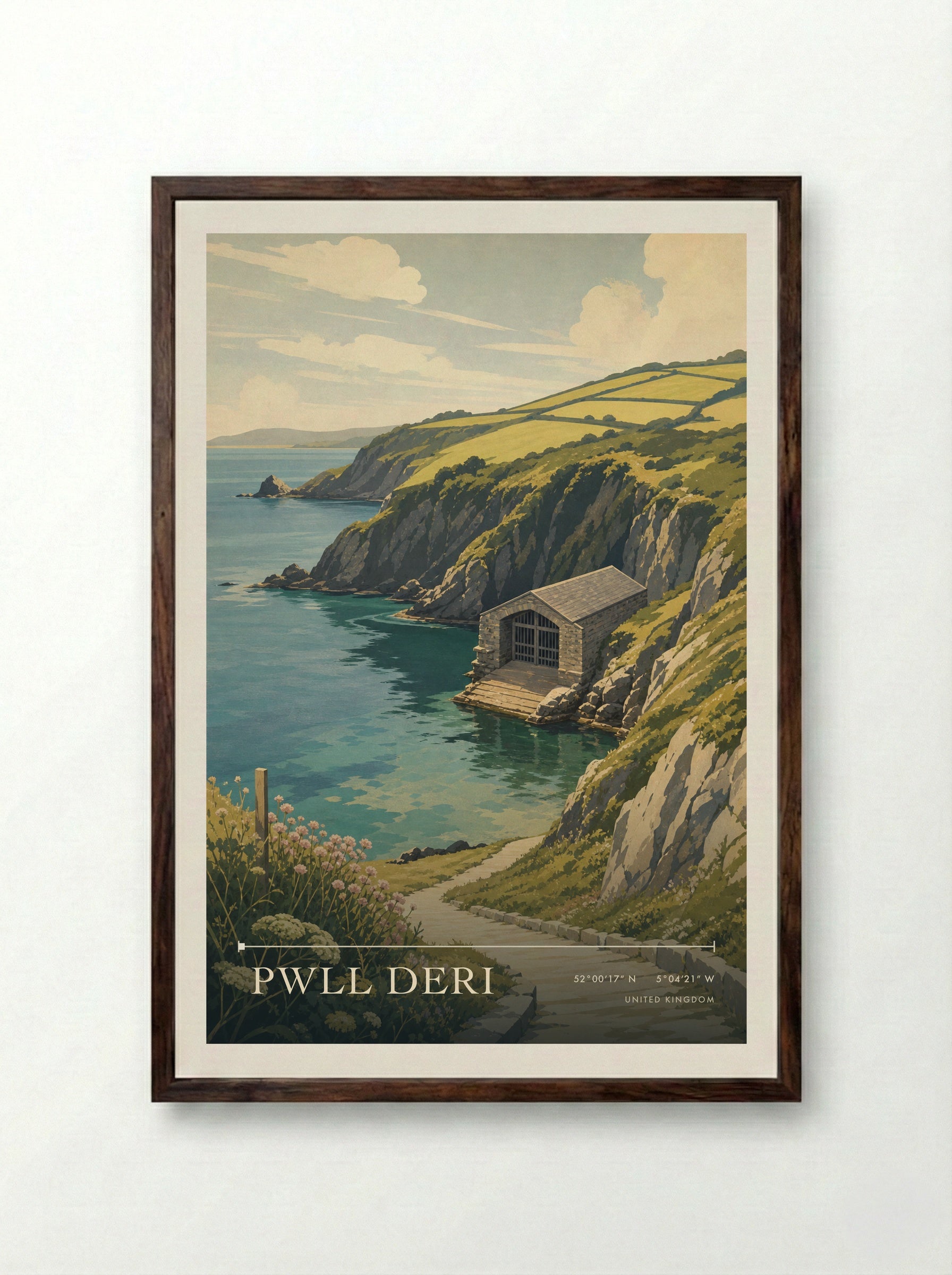 Pwll Deri United Kingdom Travel Poster - Framed Print Dark Wood