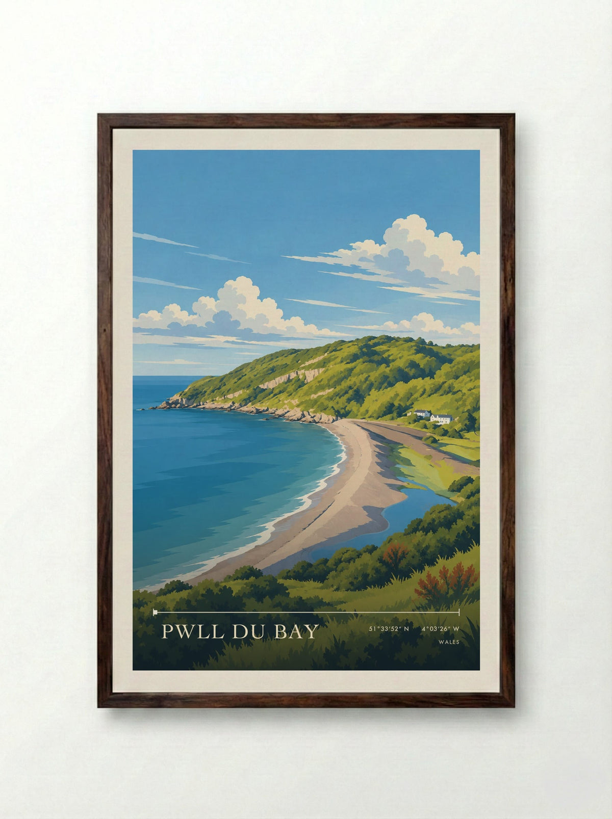 Pwll Du Bay | Travel Poster - Framed Print Dark Wood