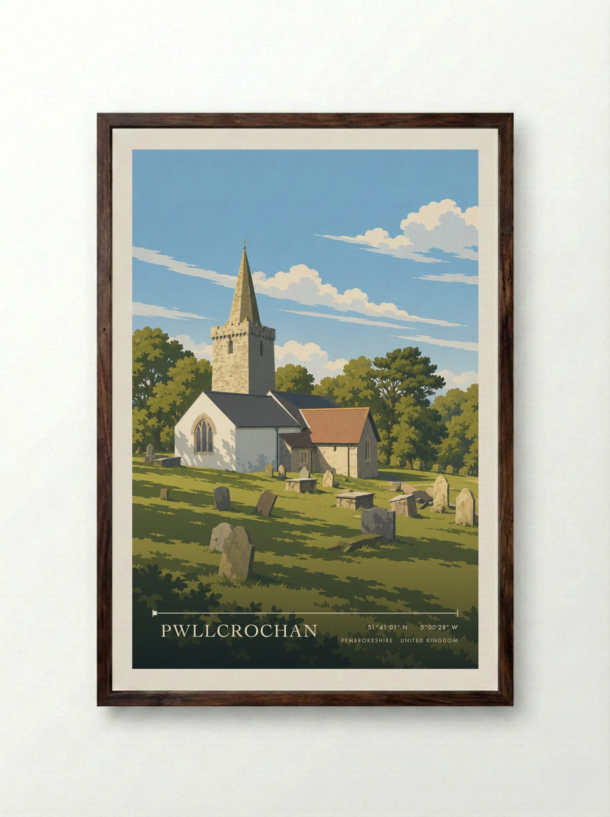 Pwllcrochan, Pembrokeshire | Travel Poster - Framed Print Dark Wood