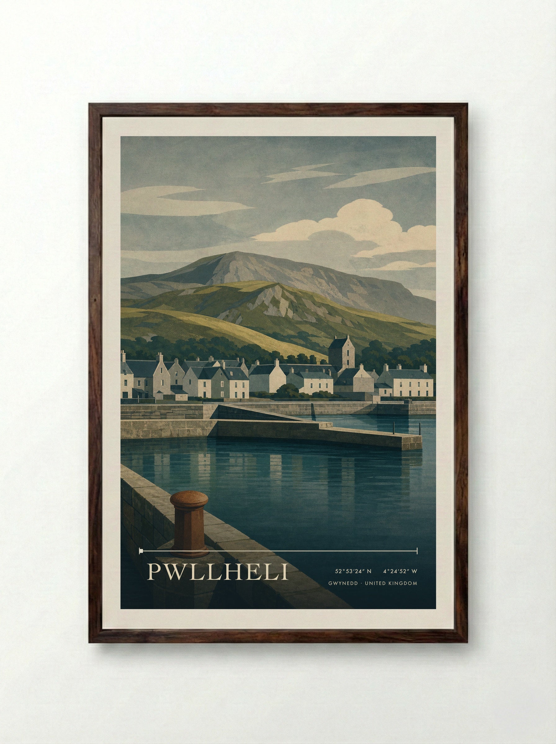 Pwllheli Gwynedd United Kingdom Travel Poster - Framed Print Dark Wood