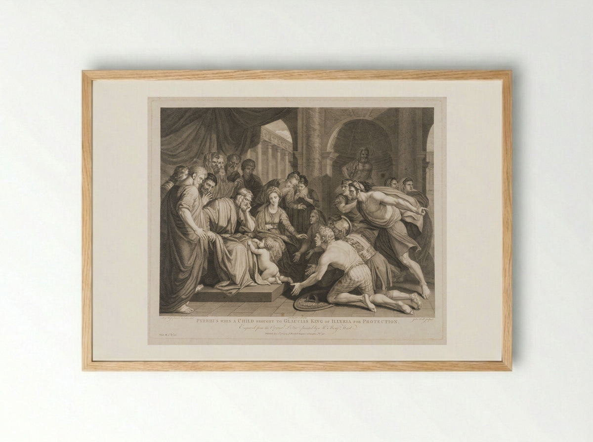 Pyrrhus, when a child, brought to Glaucias, king of Illyria, for protection - John Hall - Framed Print Wood